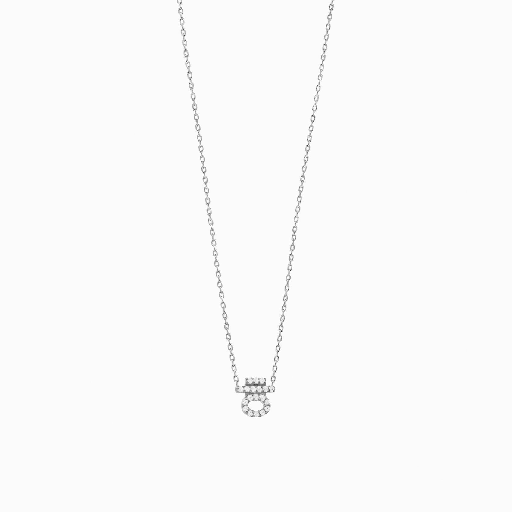 Hangul Korean Letter Pavé Lab Diamond Necklace Sterling Silver ㅎ