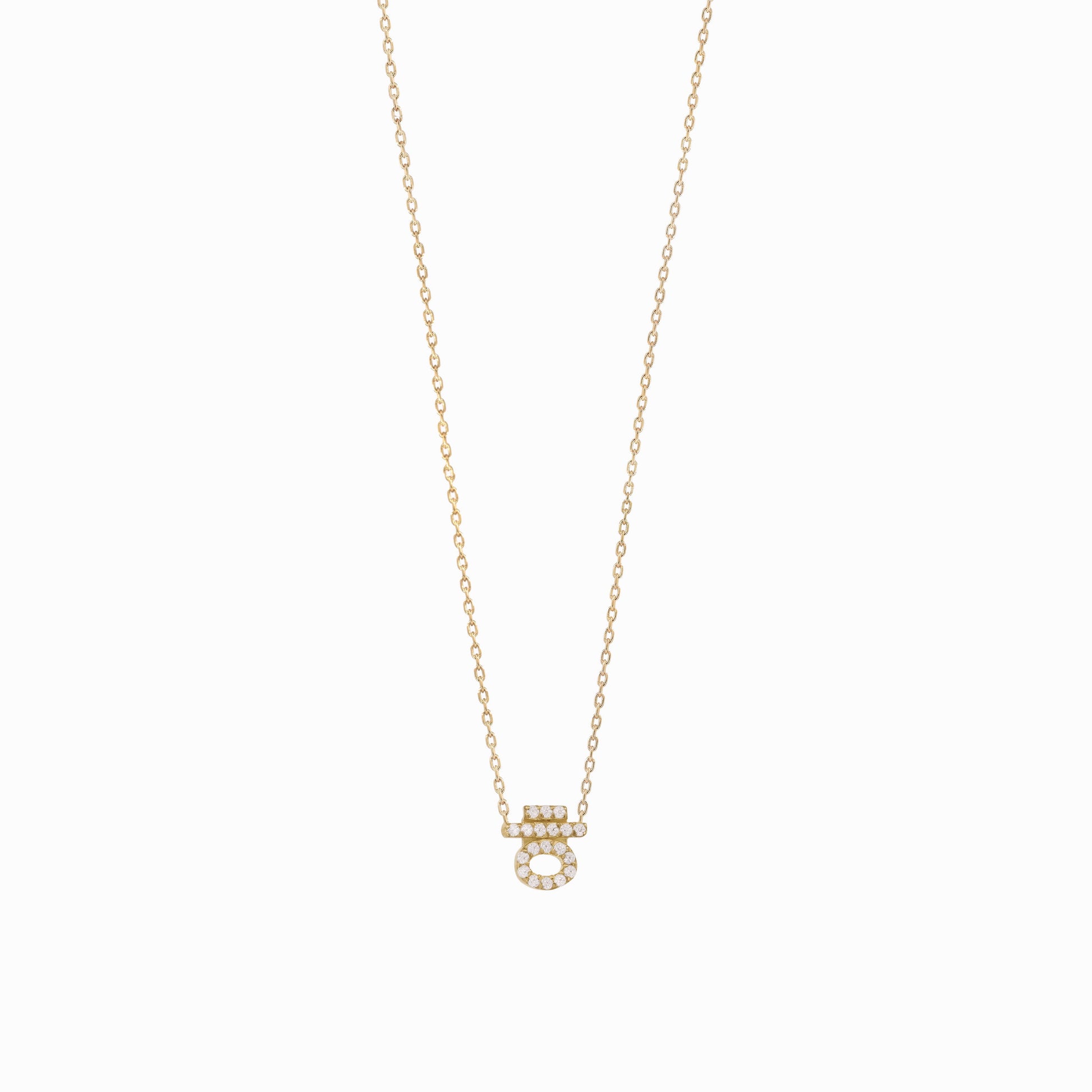 Hangul Korean Letter Diamond Solid Gold Necklace ㅎ