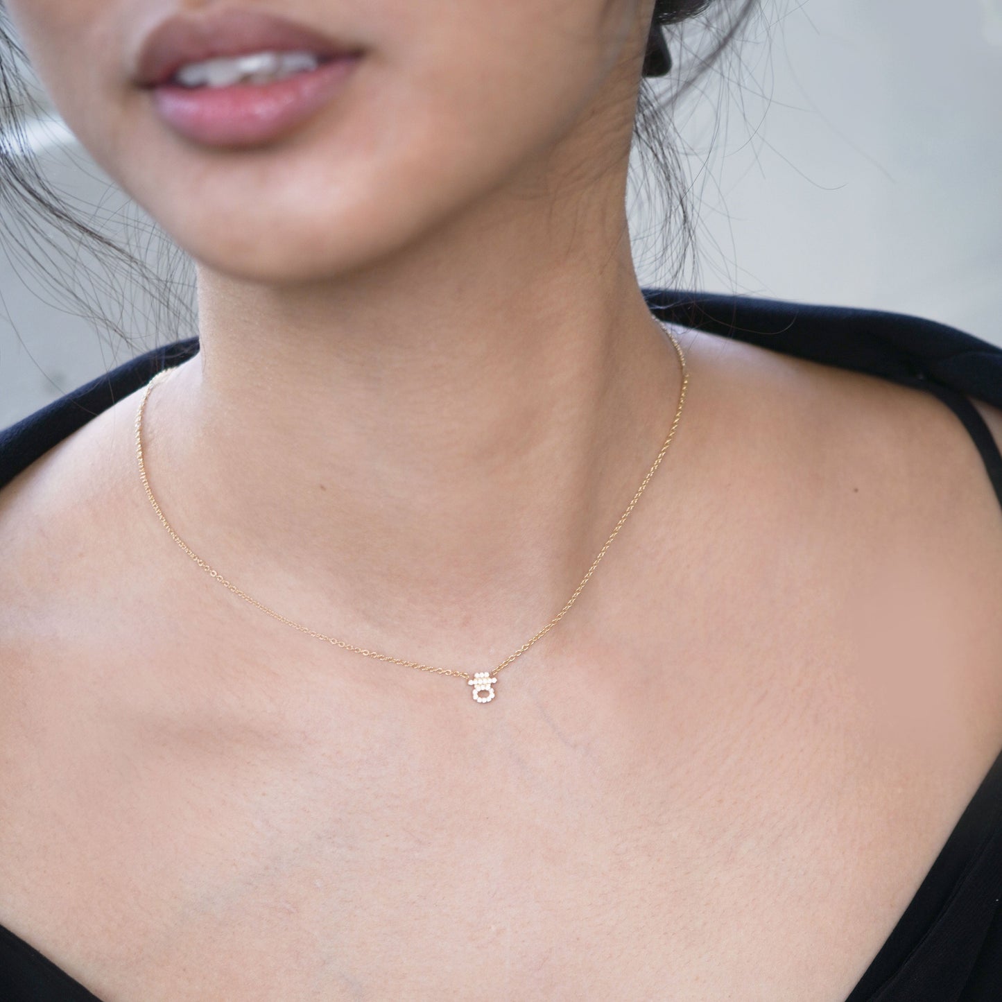 Hangul Korean Letter Pavé Lab Diamond Necklace Sterling Silver ㅎ