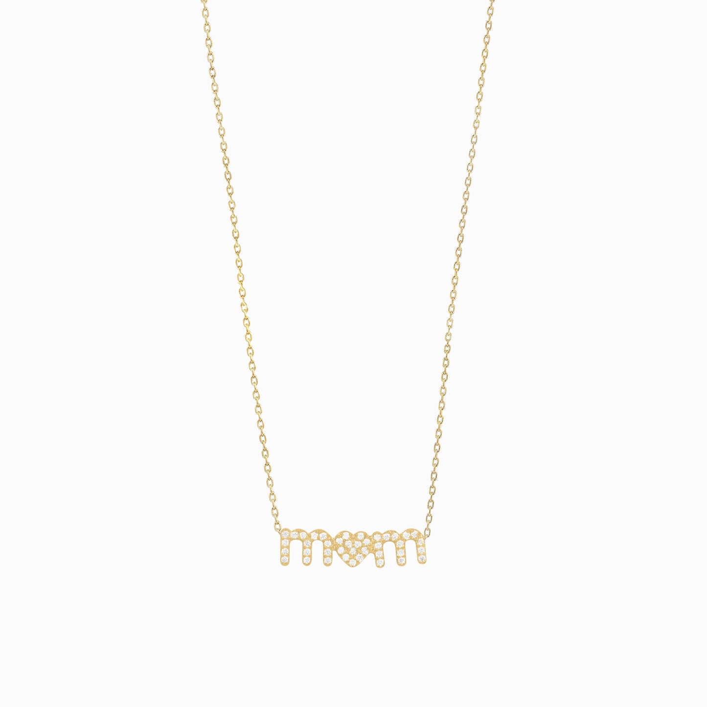 Love Mom 14K Solid Gold Cable Chain Pavé Lab Diamond Necklace