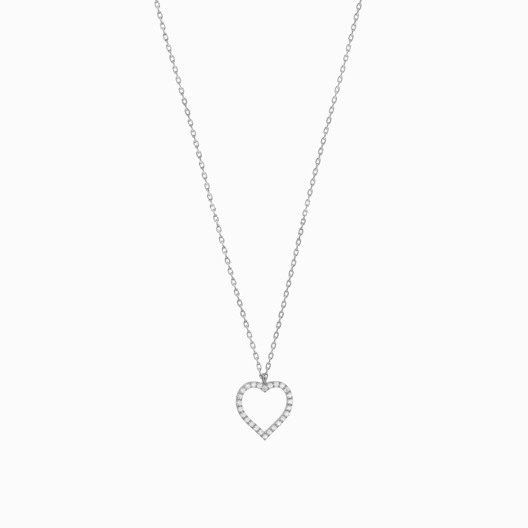 Open Heart Pavé Lab Diamond Necklace Sterling Silver