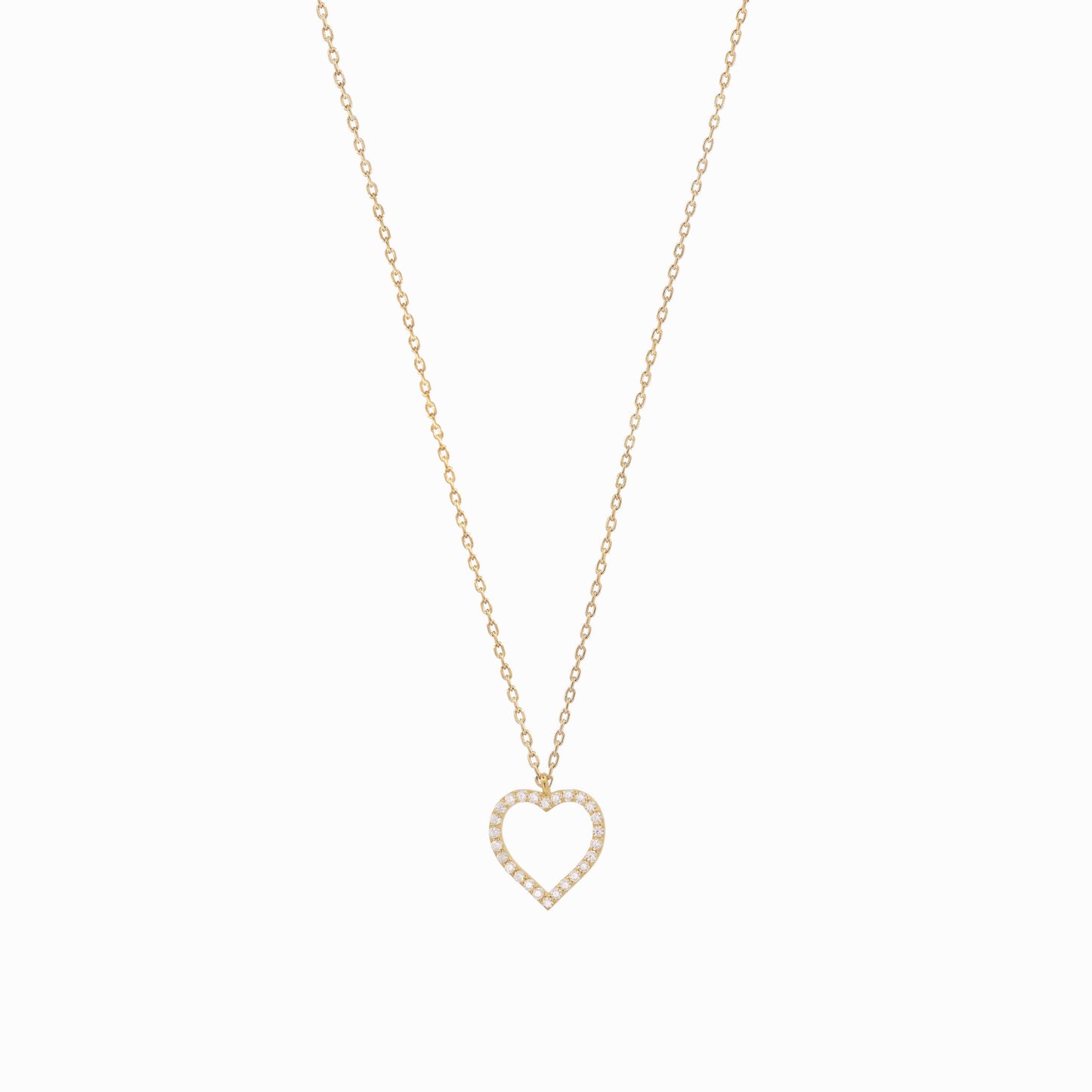 Open Heart Pavé Diamond Solid Gold Necklace