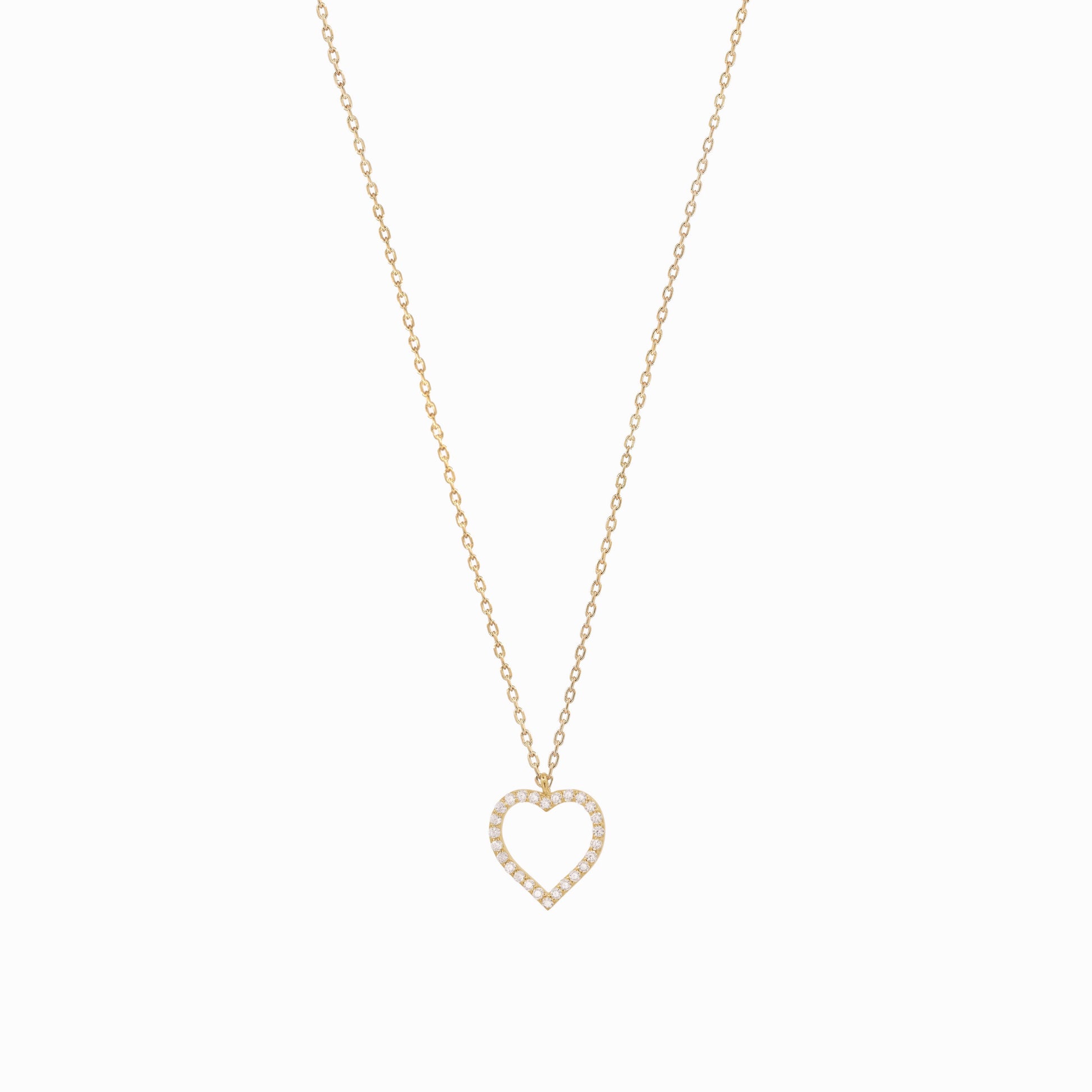 Open Heart Pavé Diamond Solid Gold Necklace