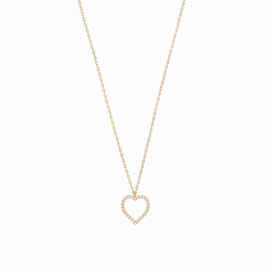 Open Heart Pavé Diamond Solid Gold Necklace