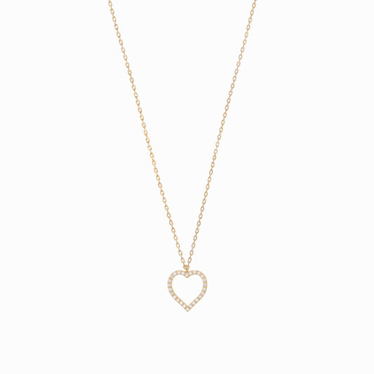Open Heart Pavé Diamond Solid Gold Necklace