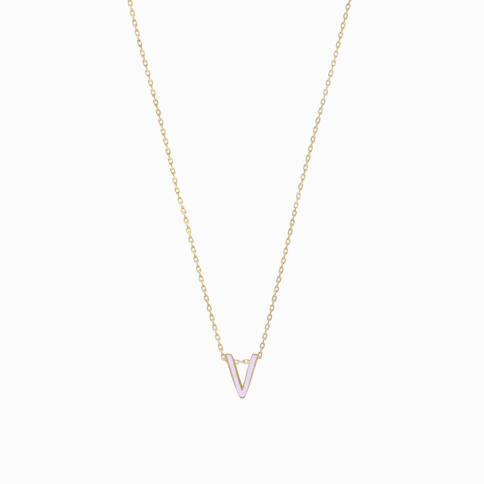 Eclipse V Initial Letter Enamel Necklace 14K Gold