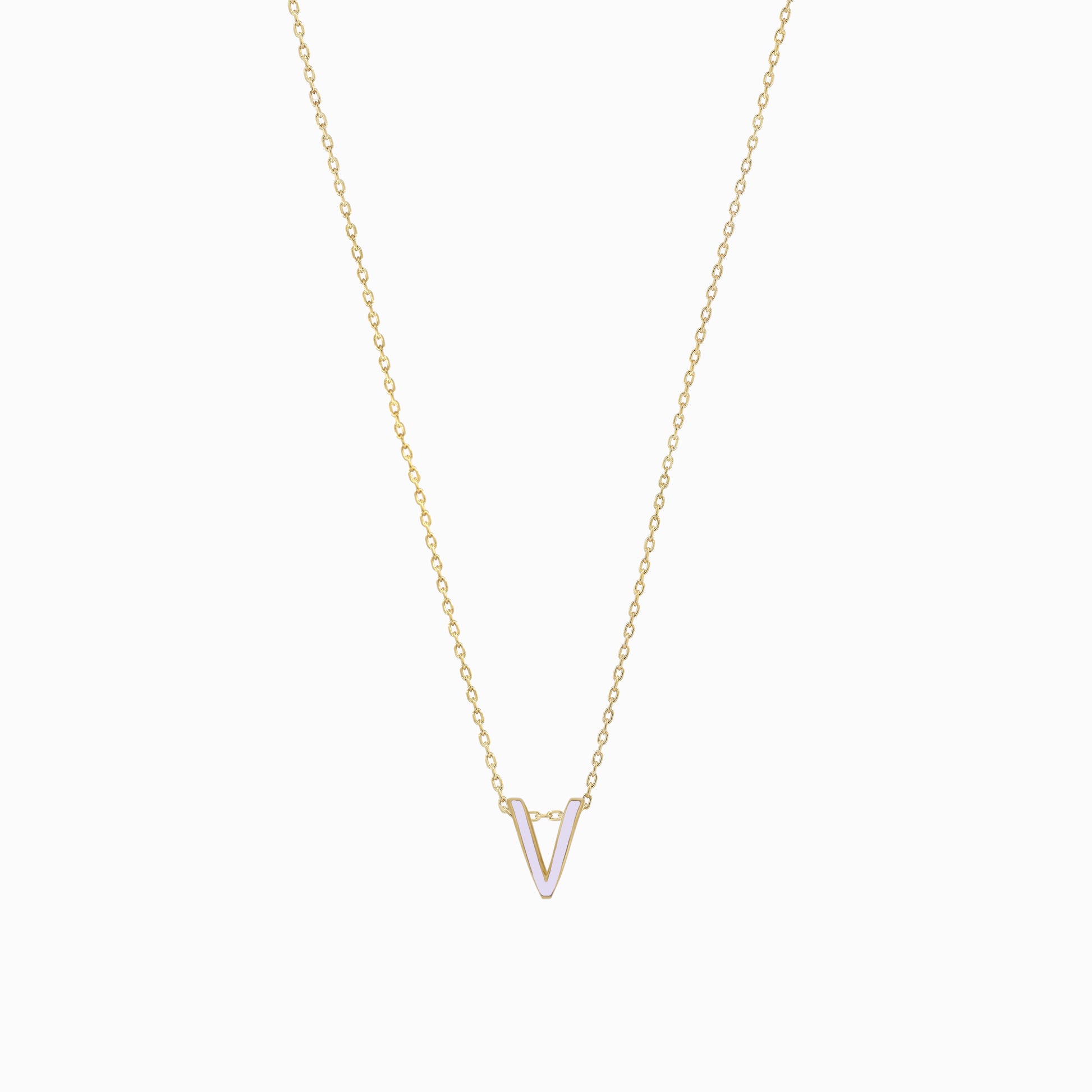 Eclipse V Initial Letter Enamel Necklace 14K Gold