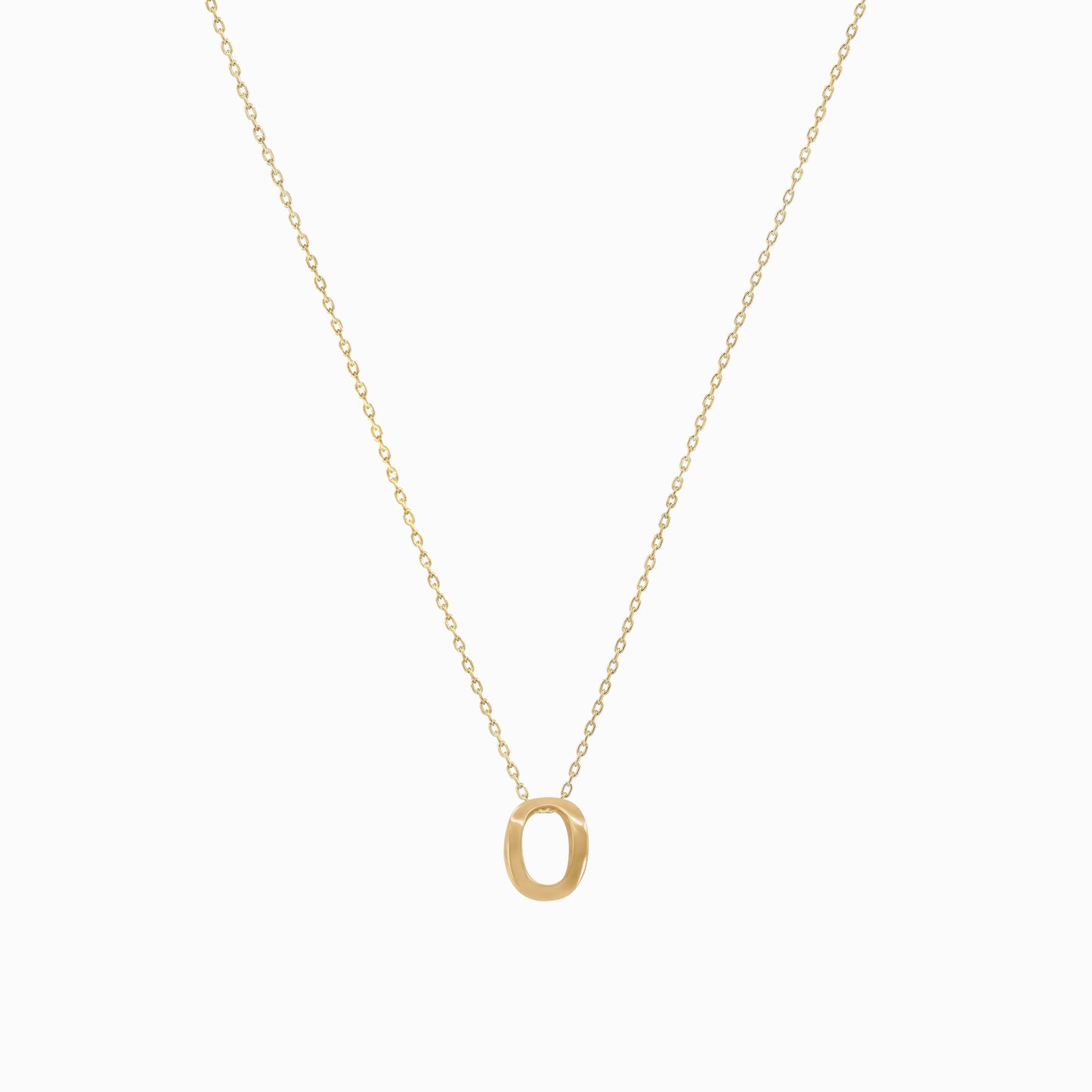 Eclipse O Initial Letter Necklace 14K Solid Gold