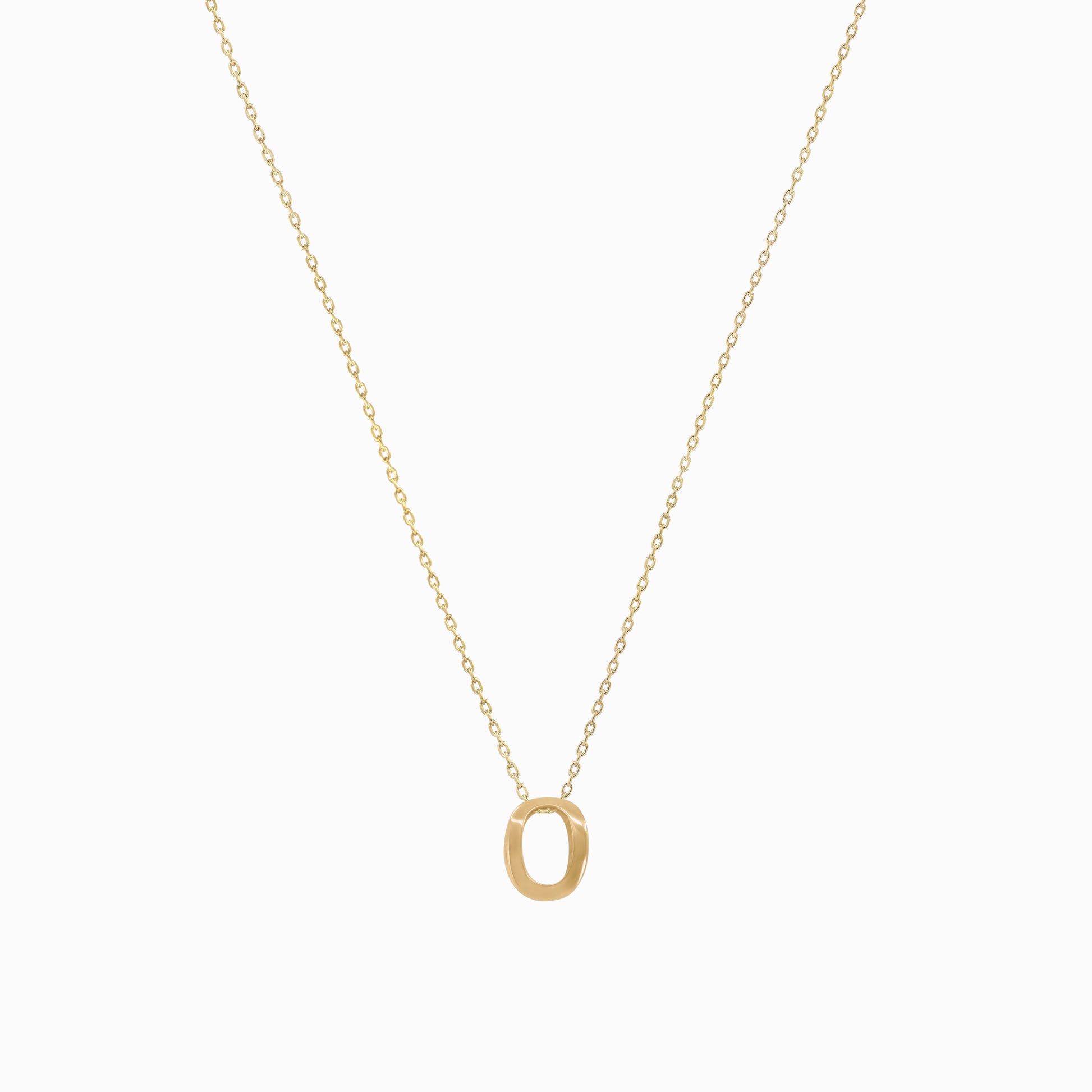 Eclipse O Initial Letter Necklace 14K Solid Gold