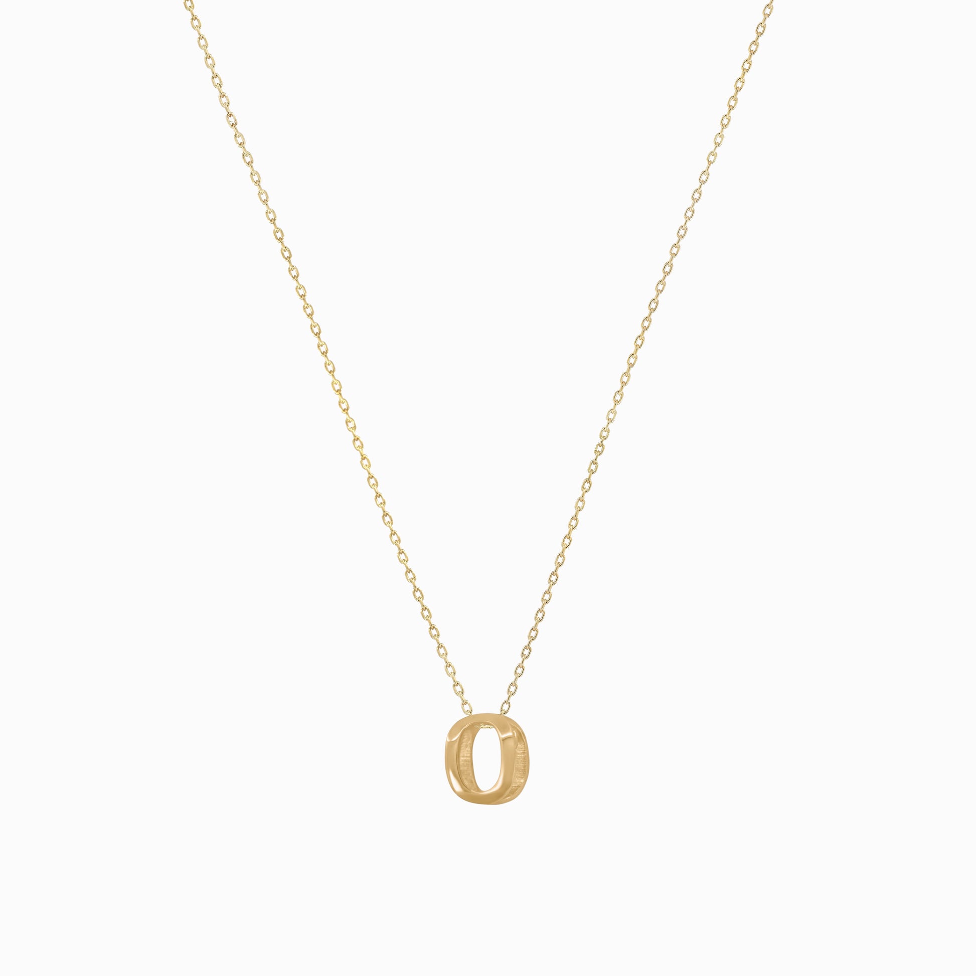 Eclipse O Initial Letter Necklace 14K Solid Gold