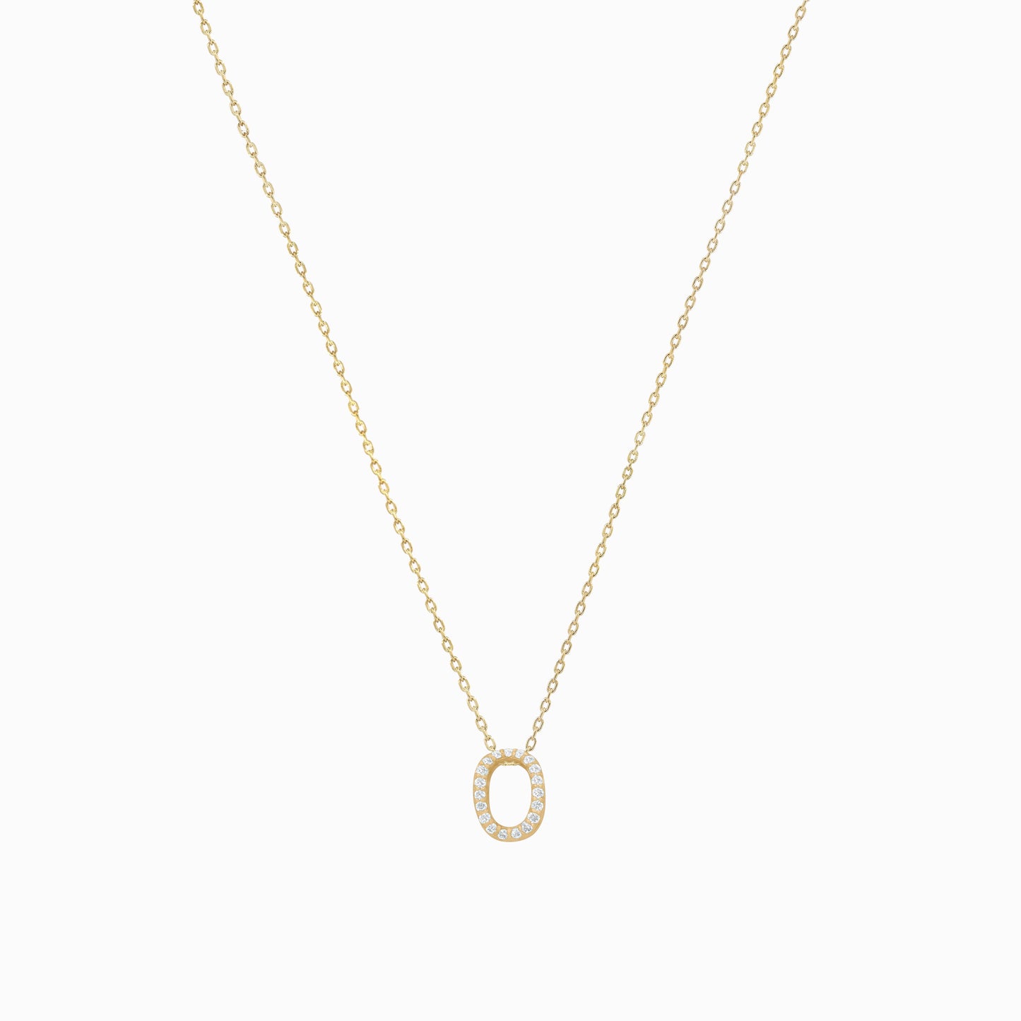 Eclipse O Initial Letter Pavé Lab Diamond Necklace 14K Solid Gold