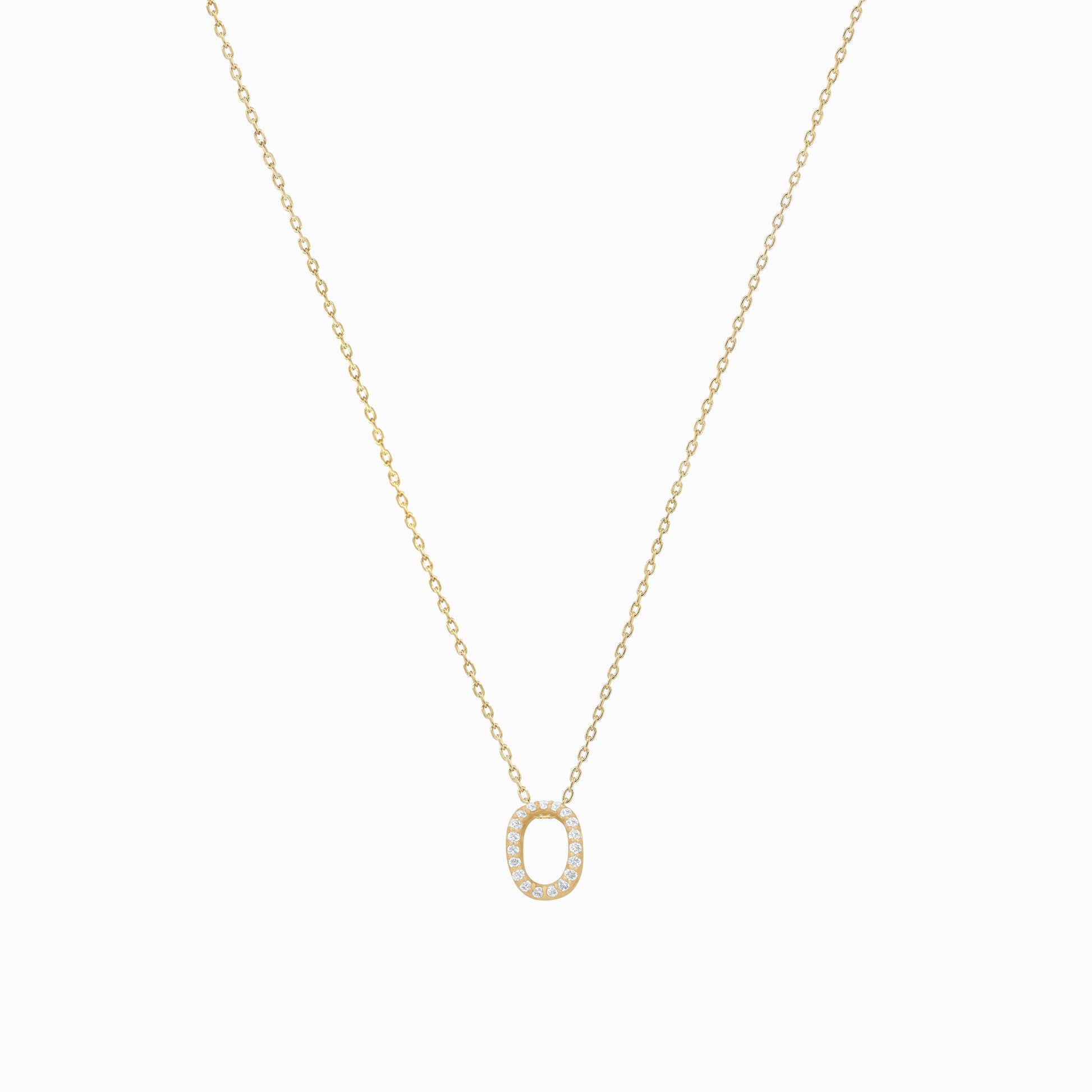 Eclipse O Initial Letter Pavé Lab Diamond Necklace 14K Solid Gold
