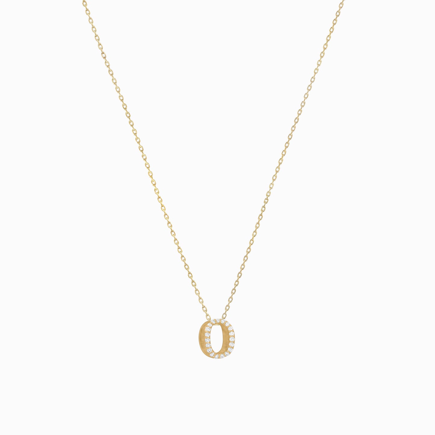 Eclipse O Initial Letter Pavé Lab Diamond Necklace 14K Solid Gold
