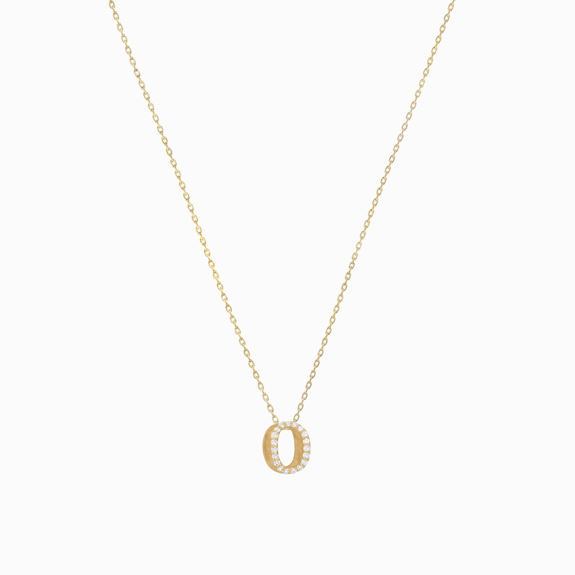 Eclipse O Initial Letter Pavé Lab Diamond Necklace 14K Solid Gold