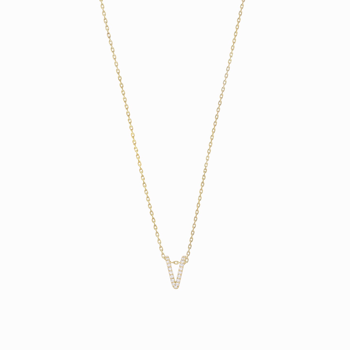 Eclipse V Initial Letter Pavé Lab Diamond Necklace 14K Solid Gold