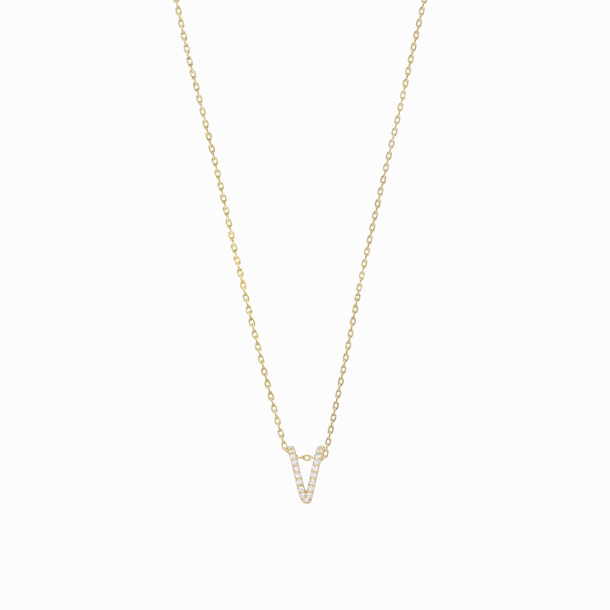 Eclipse V Initial Letter Pavé Lab Diamond Necklace 14K Solid Gold