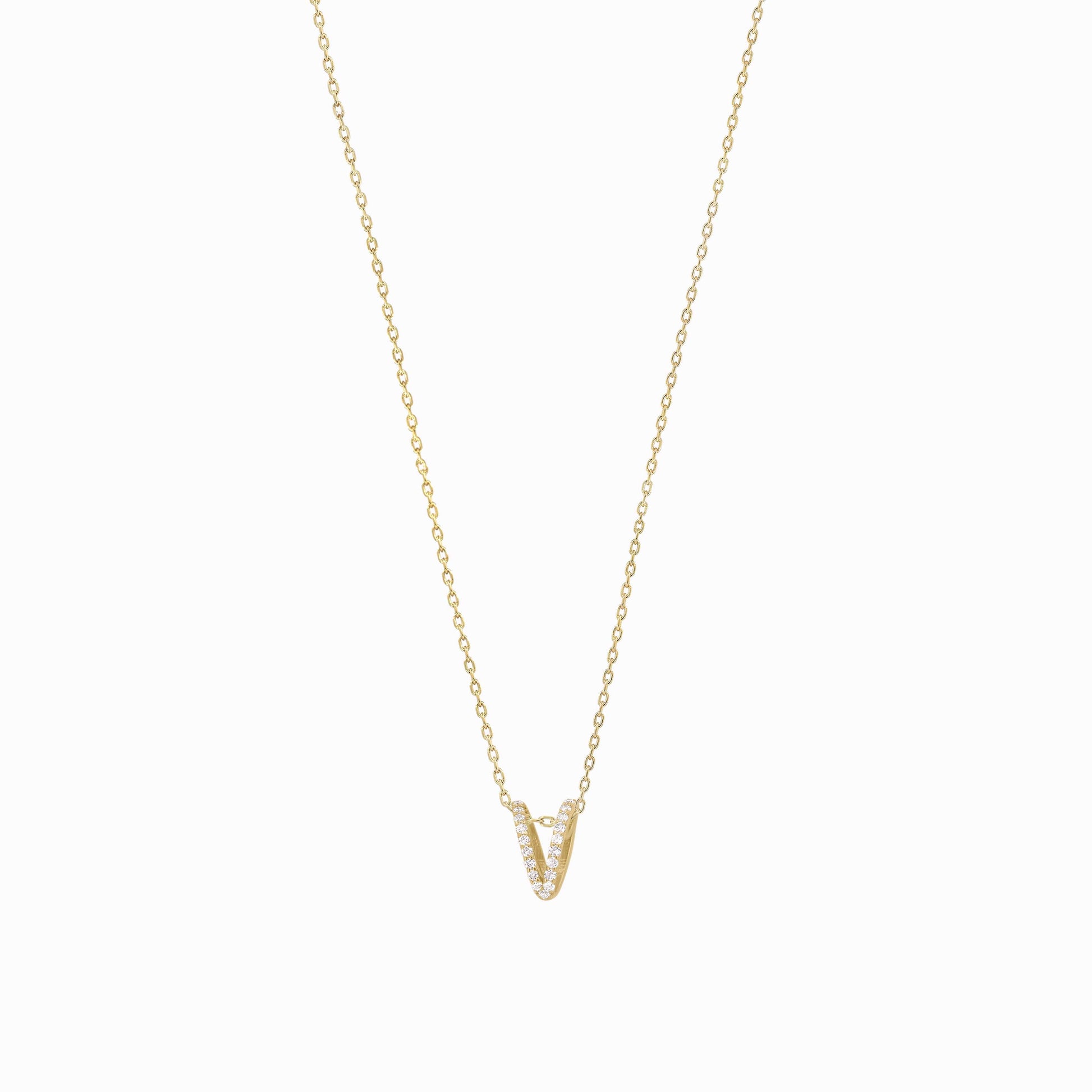 Eclipse V Initial Letter Pavé Lab Diamond Necklace 14K Solid Gold