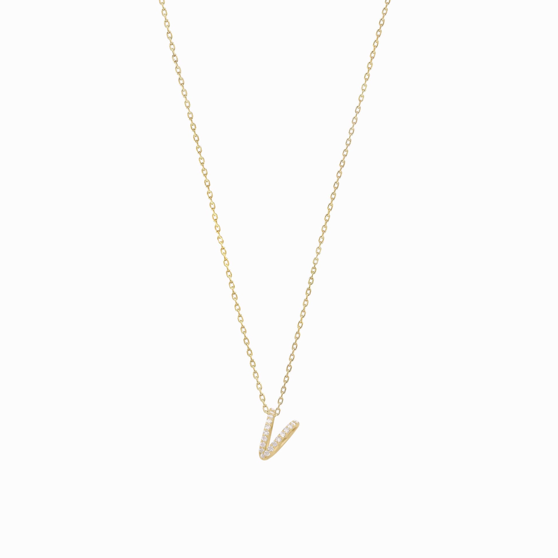 Eclipse V Initial Letter Pavé Lab Diamond Necklace 14K Solid Gold