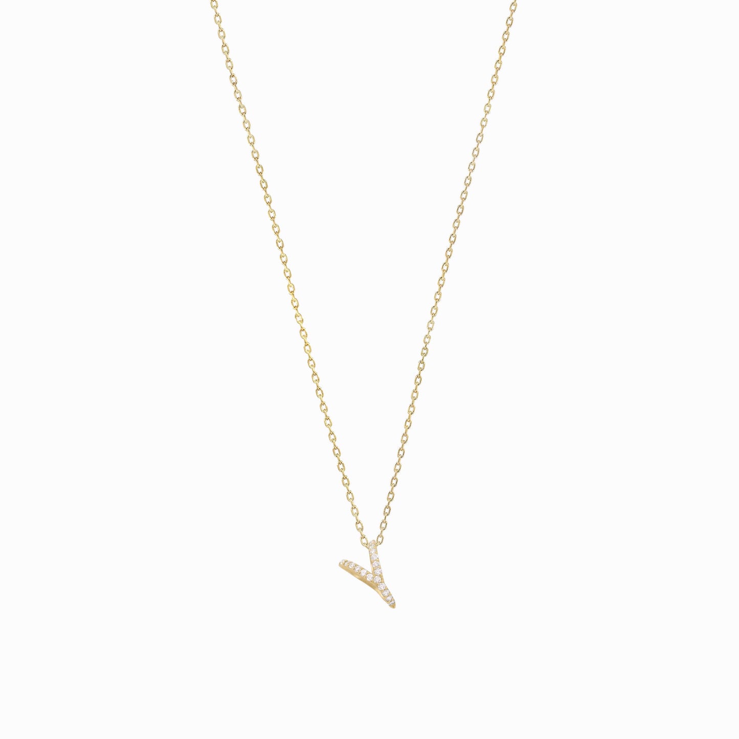 Eclipse Y Initial Letter Pavé Lab Diamond Necklace 14K Solid Gold