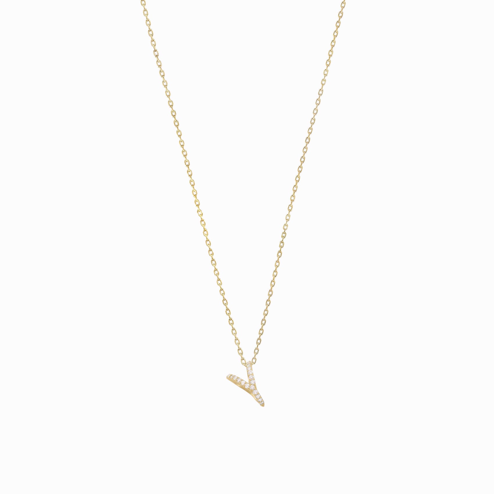 Eclipse Y Initial Letter Pavé Lab Diamond Necklace 14K Solid Gold