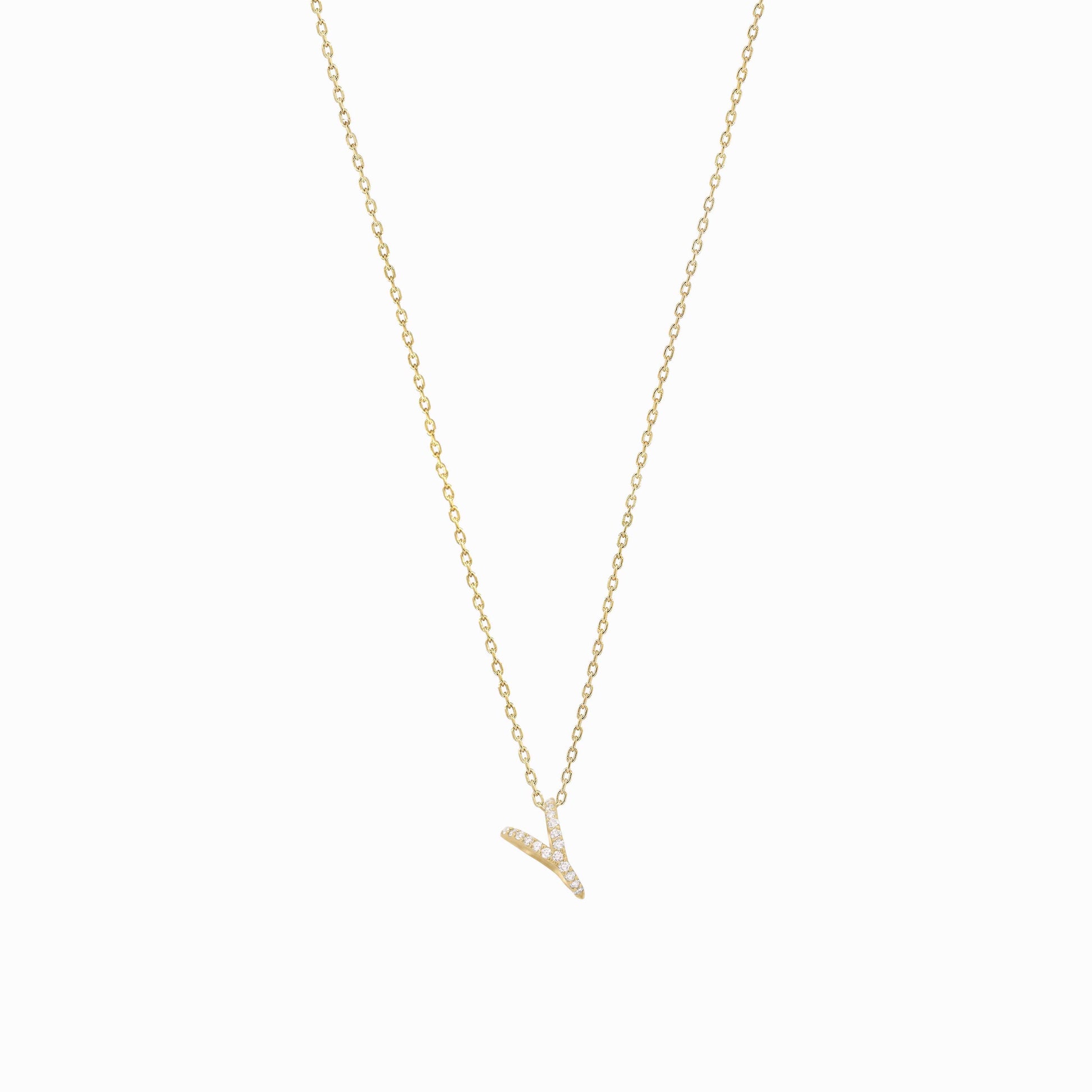 Eclipse Y Initial Letter Pavé Lab Diamond Necklace 14K Solid Gold