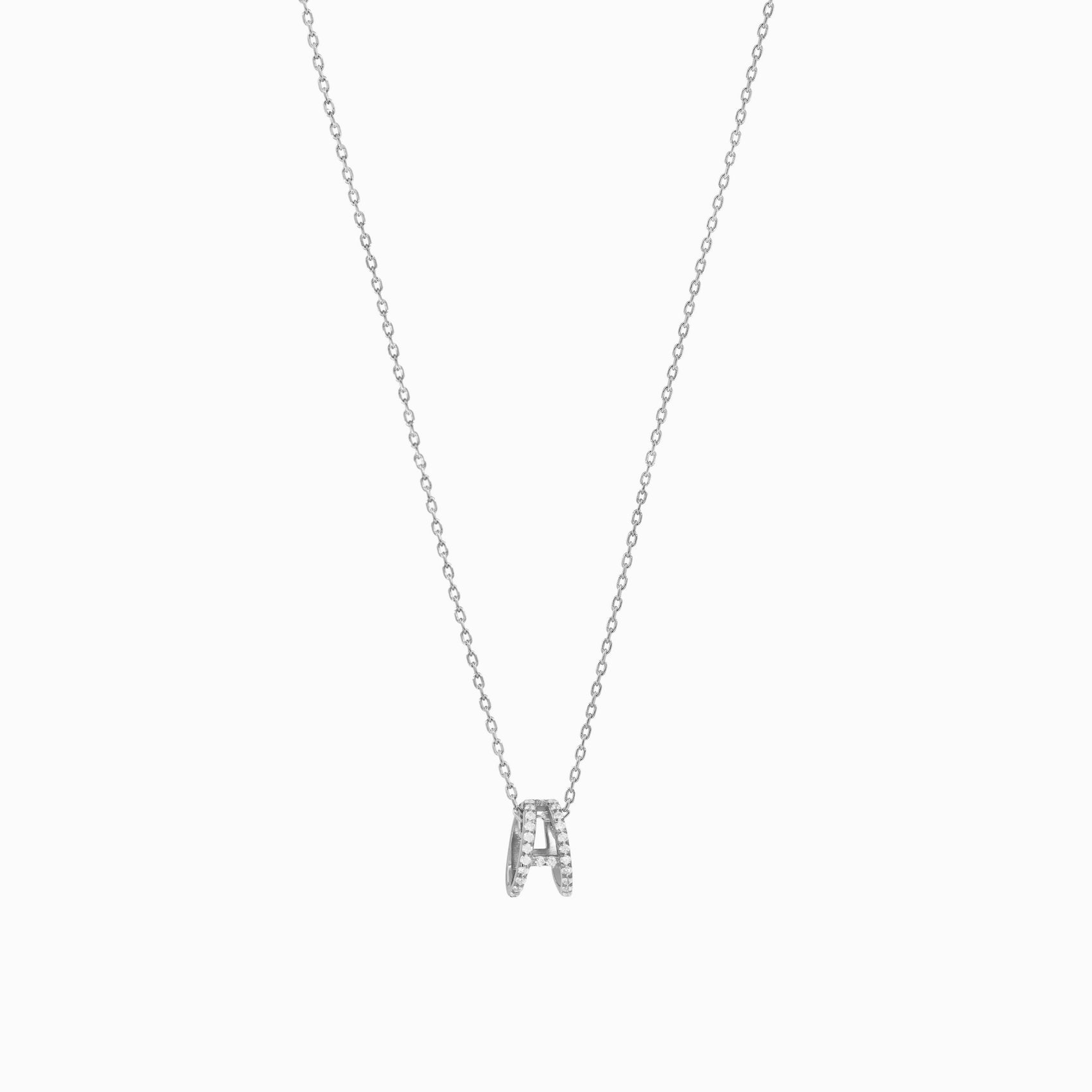 Eclipse A Initial Letter Pavé Lab Diamond Necklace Sterling Silver