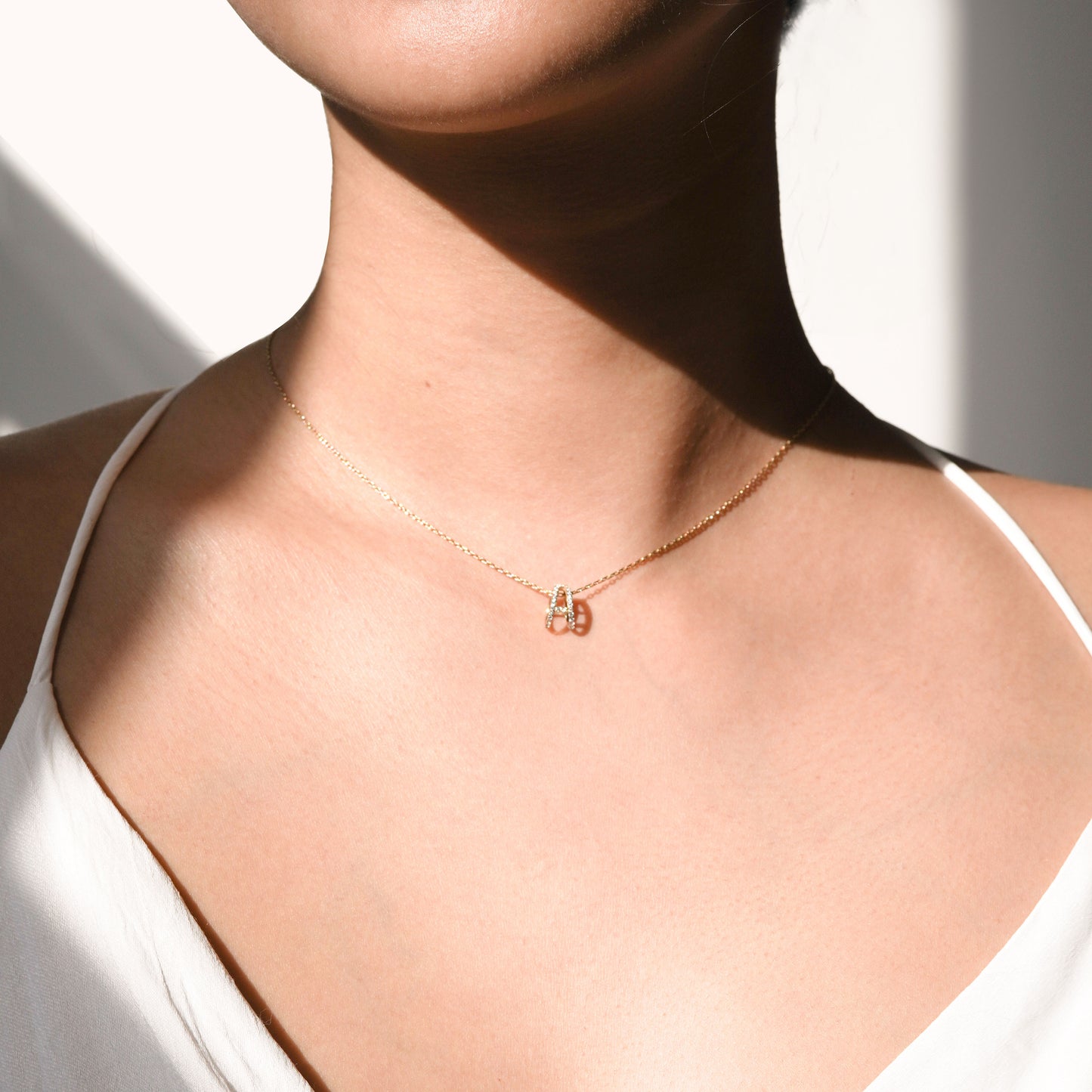 Eclipse A Initial Letter Pavé Diamond Necklace 14K Gold