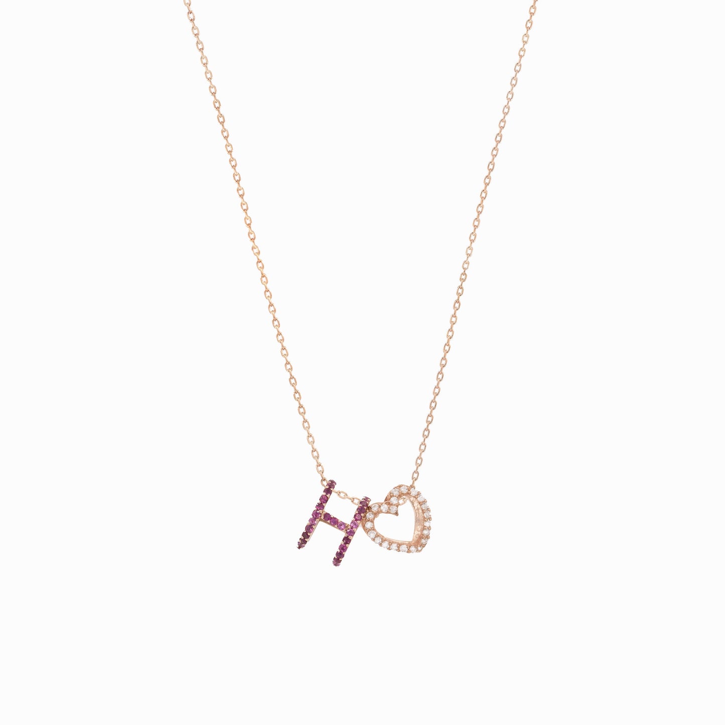 Eclipse H Initial Letter Pavé Pink Sapphire Rose Gold Necklace