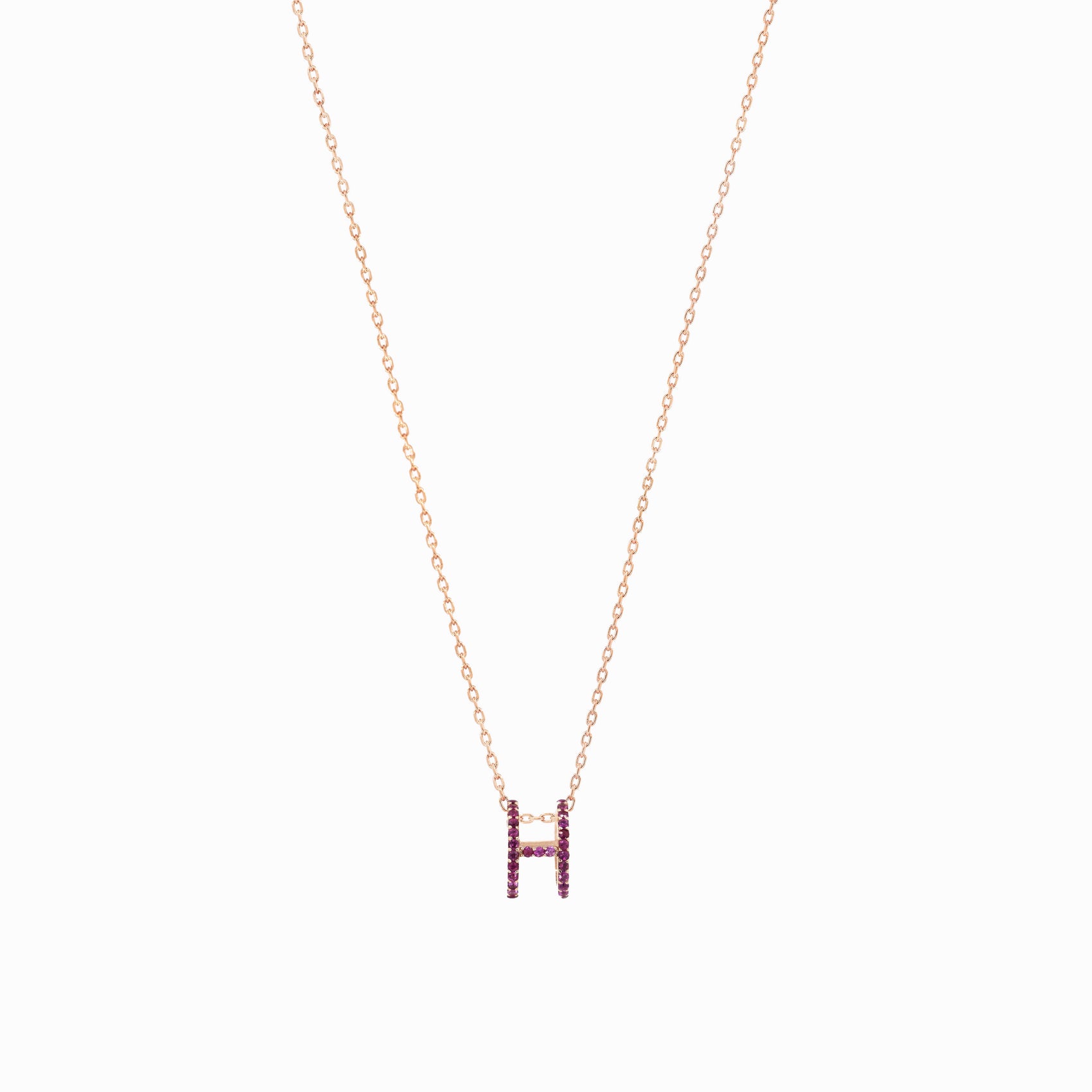 Eclipse H Initial Letter Pavé Pink Sapphire Rose Gold Necklace