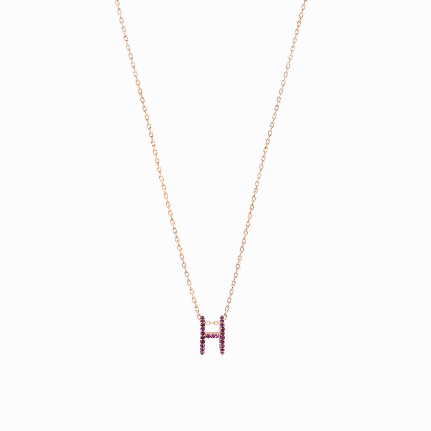 Eclipse H Initial Letter Pavé Pink Sapphire Rose Gold Necklace