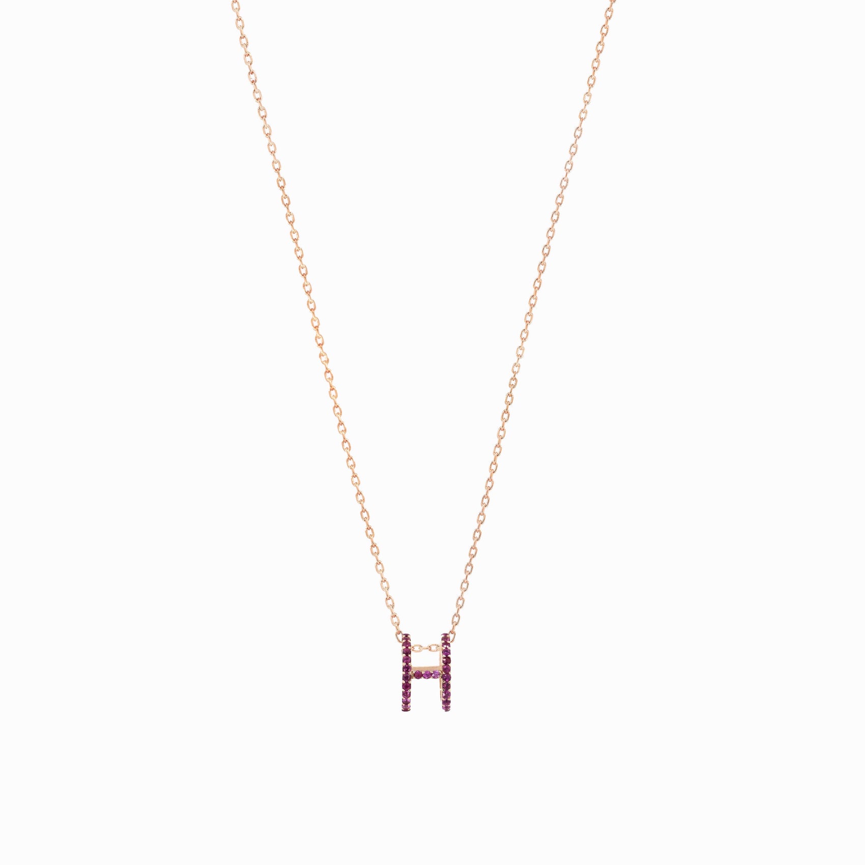 Eclipse H Initial Letter Pavé Pink Sapphire Rose Gold Necklace