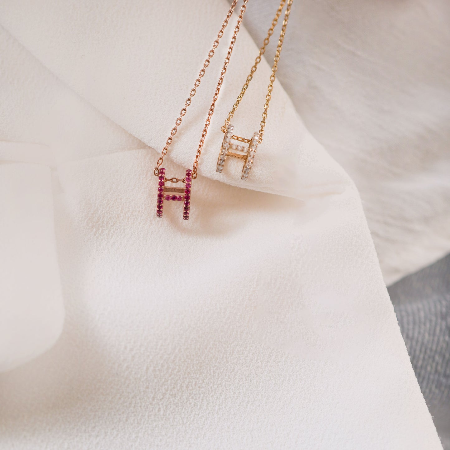 Eclipse H Initial Letter Pavé Pink Sapphire Rose Gold Charm