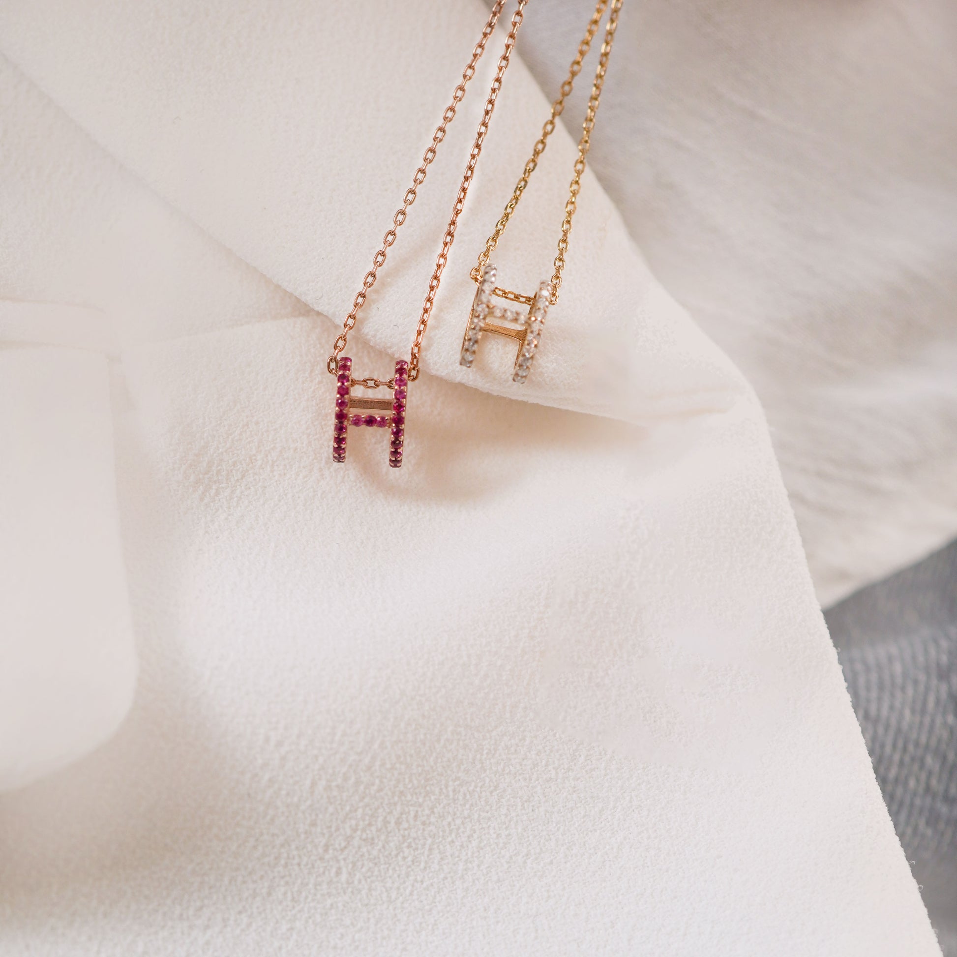 Eclipse H Initial Letter Pavé Pink Sapphire Rose Gold Charm