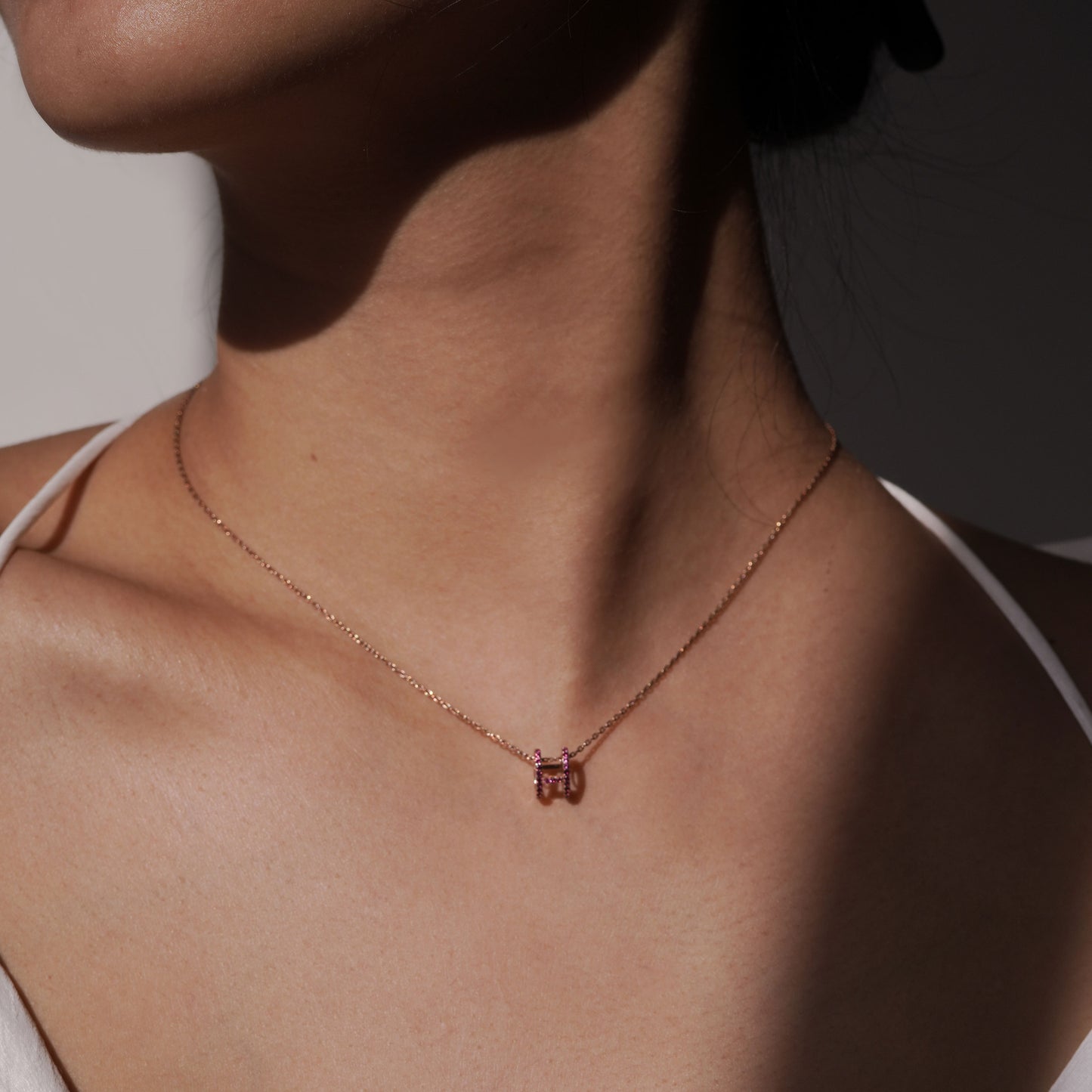 Eclipse H Initial Letter Pavé Pink Sapphire Charm 14K Rose Gold