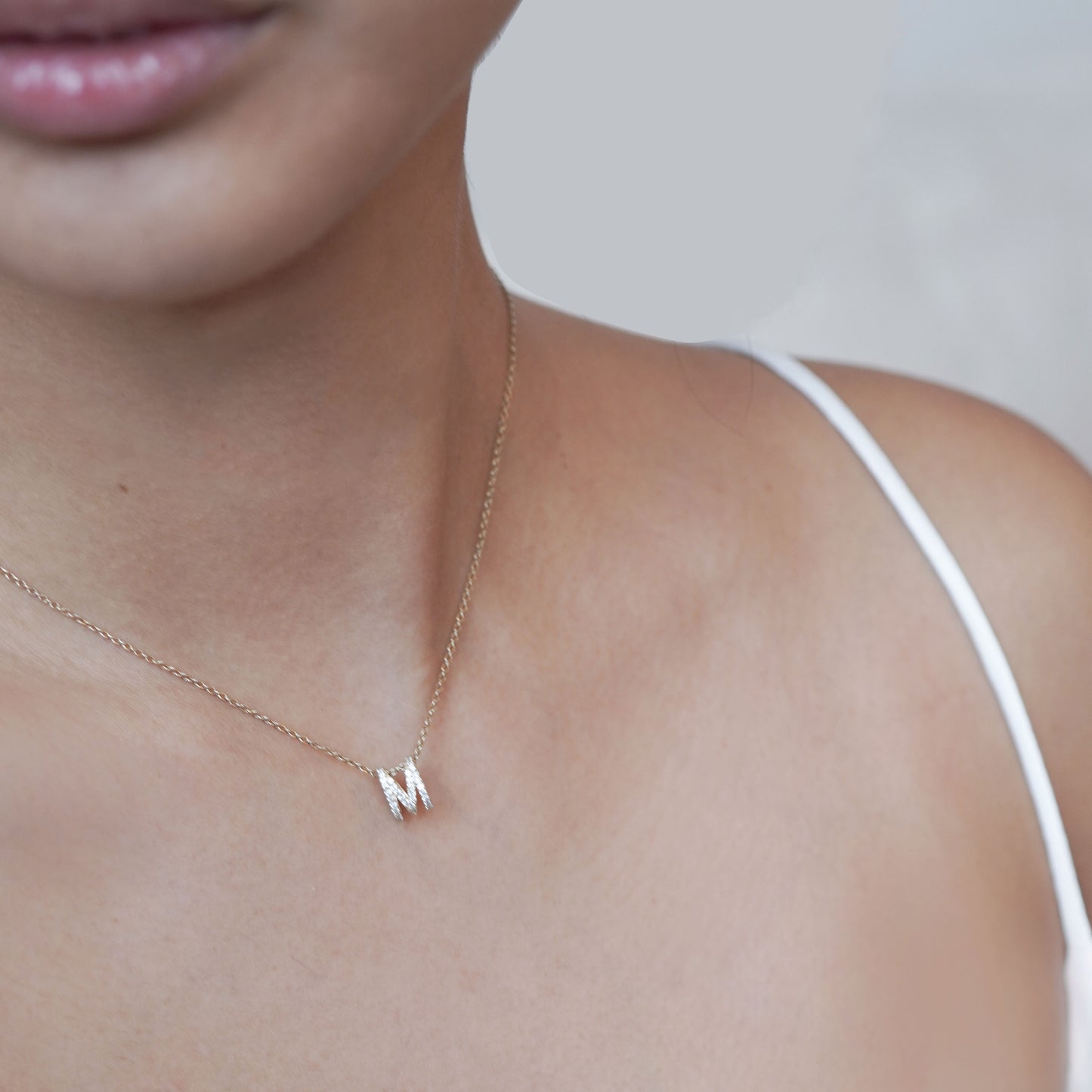 Eclipse M Initial Letter Pavé Diamond Necklace 14K Gold