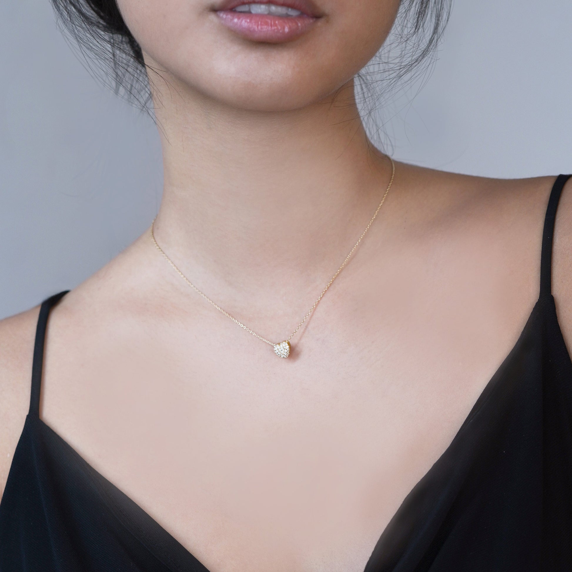 Eclipse Heart Pavé Lab Diamond Charm 14K Gold