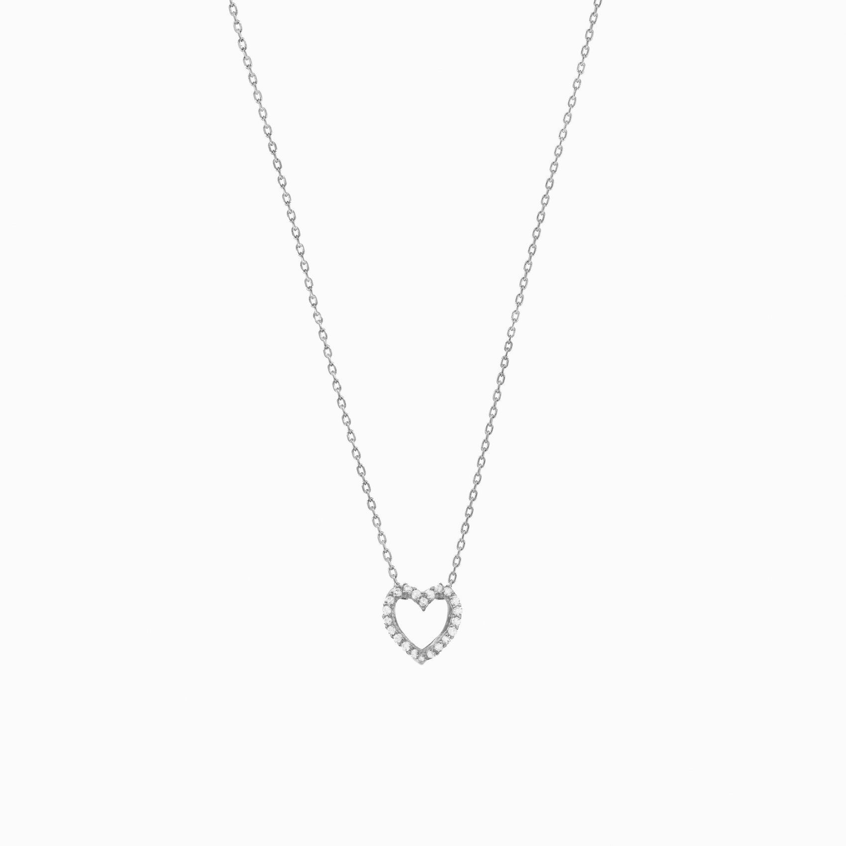 Eclipse Open Heart Pavé Lab Diamond Necklace Sterling Silver