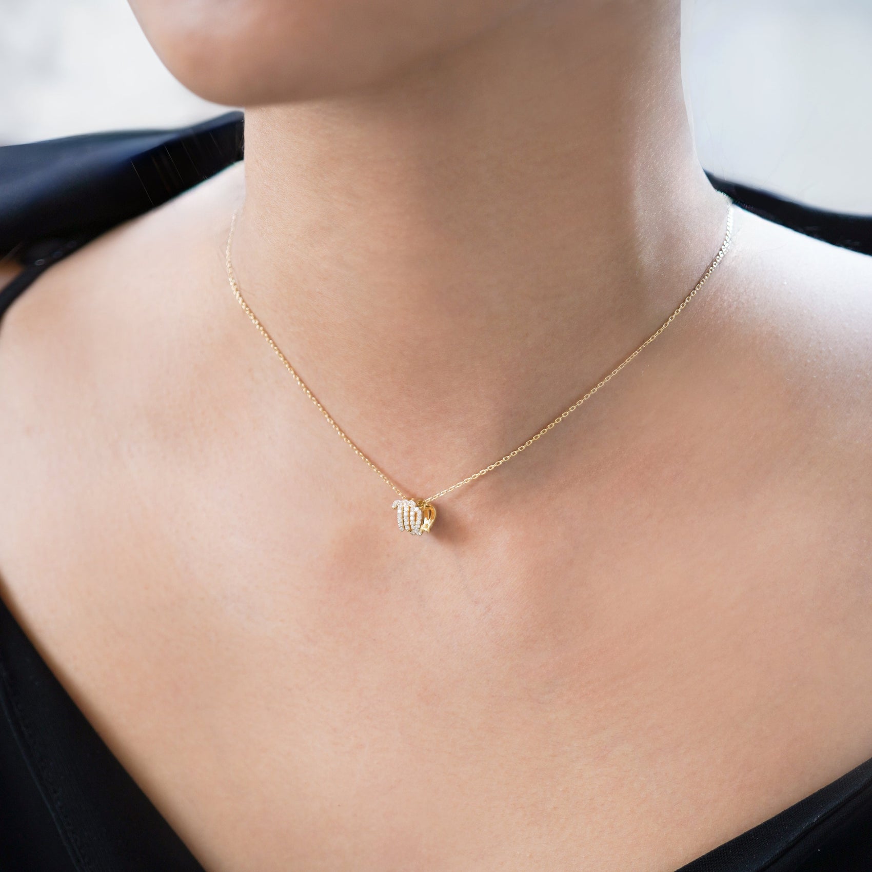 Eclipse Virgo Zodiac Pavé Lab Diamond Necklace 14K Gold