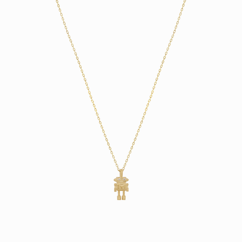 Robot Winy Pavé Diamond Pendant Gold Necklace