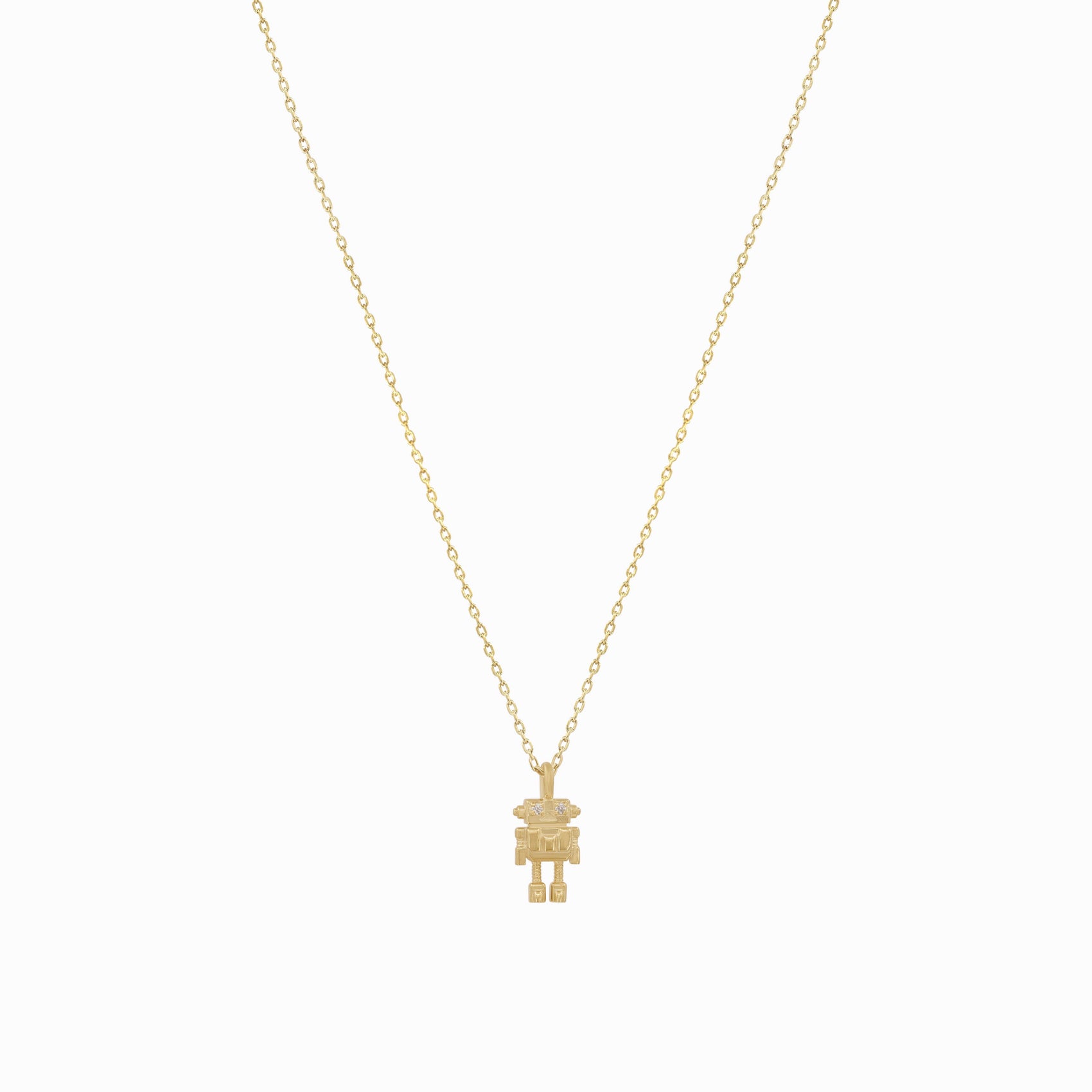 Robot Winy Pavé Diamond Pendant Gold Necklace