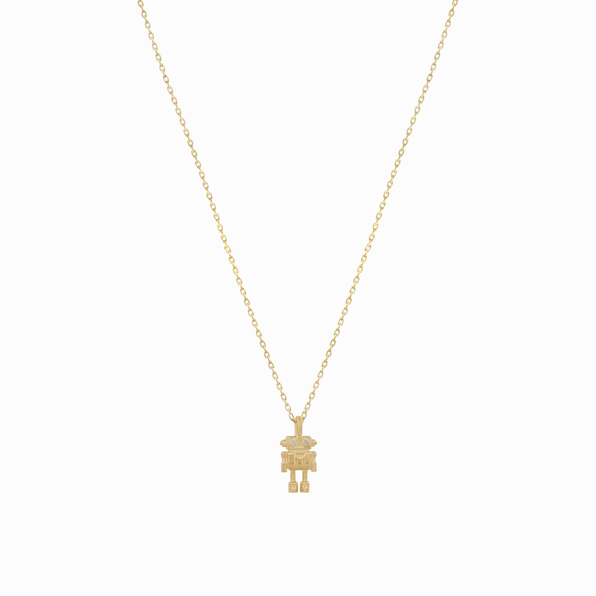 Robot Winy Pavé Diamond Pendant Gold Necklace
