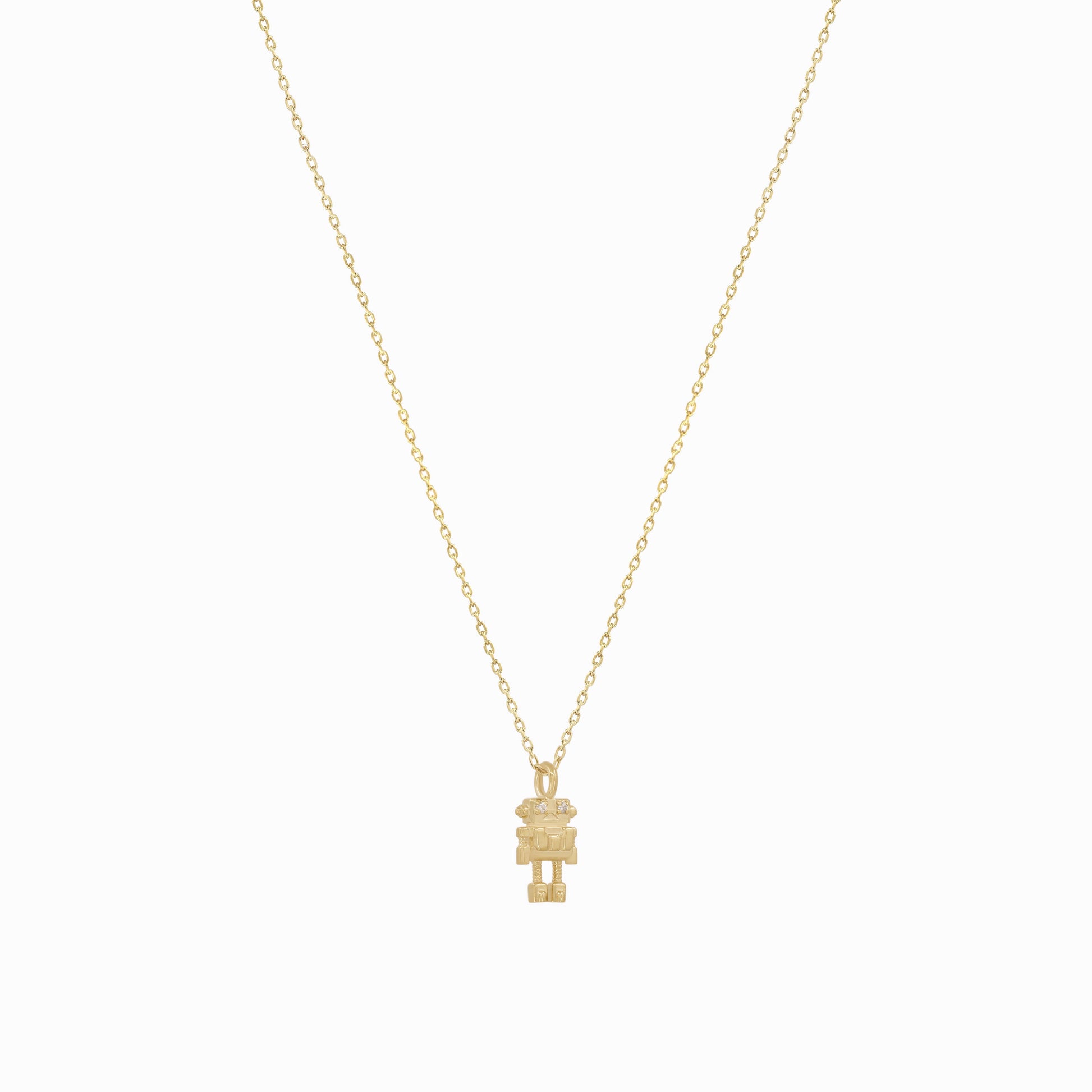 Robot Winy Pavé Diamond Pendant Gold Necklace