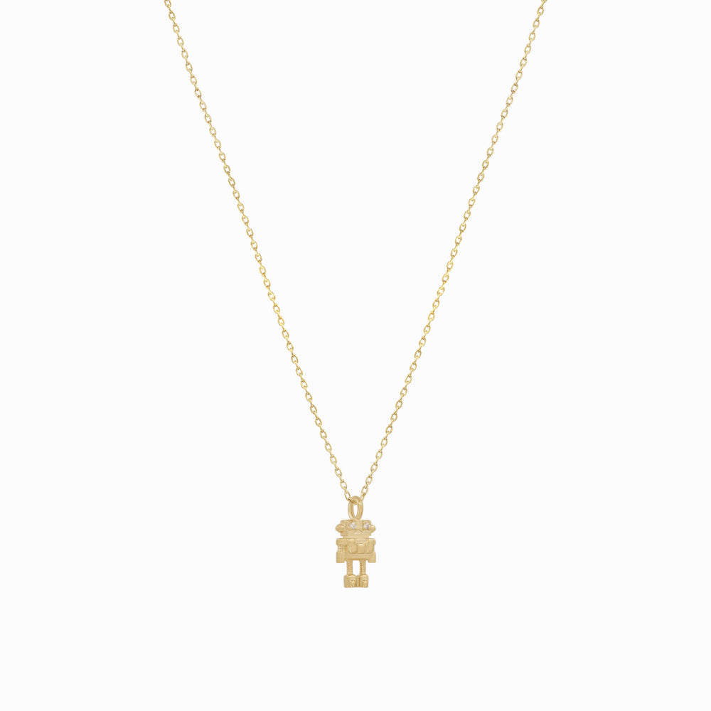 Robot Winy Pavé Diamond Pendant Gold Necklace