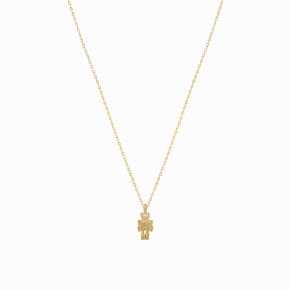 Robot Toto Pavé Diamond Pendant Gold Necklace