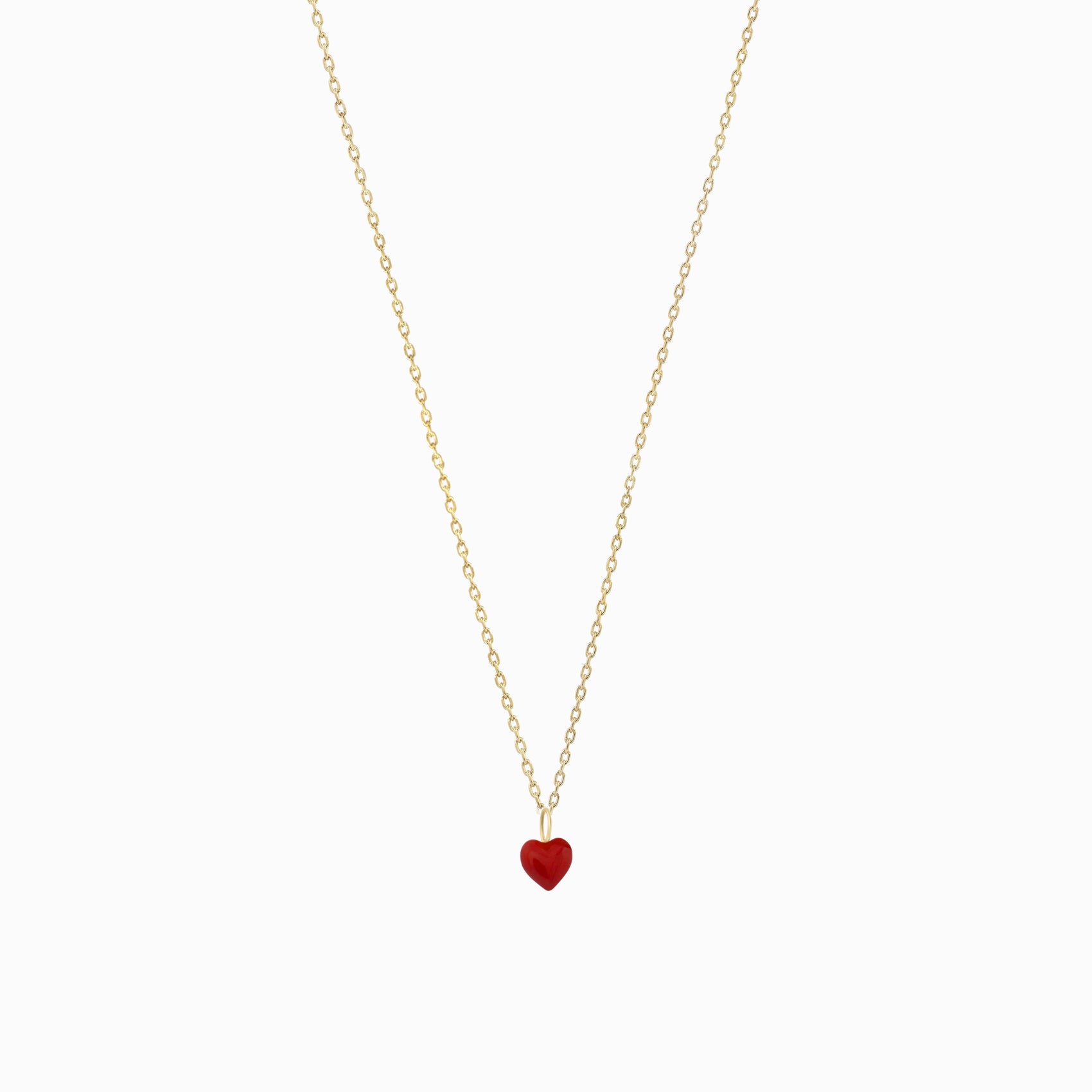 Full Heart Enamel Charm Necklace 14K Gold