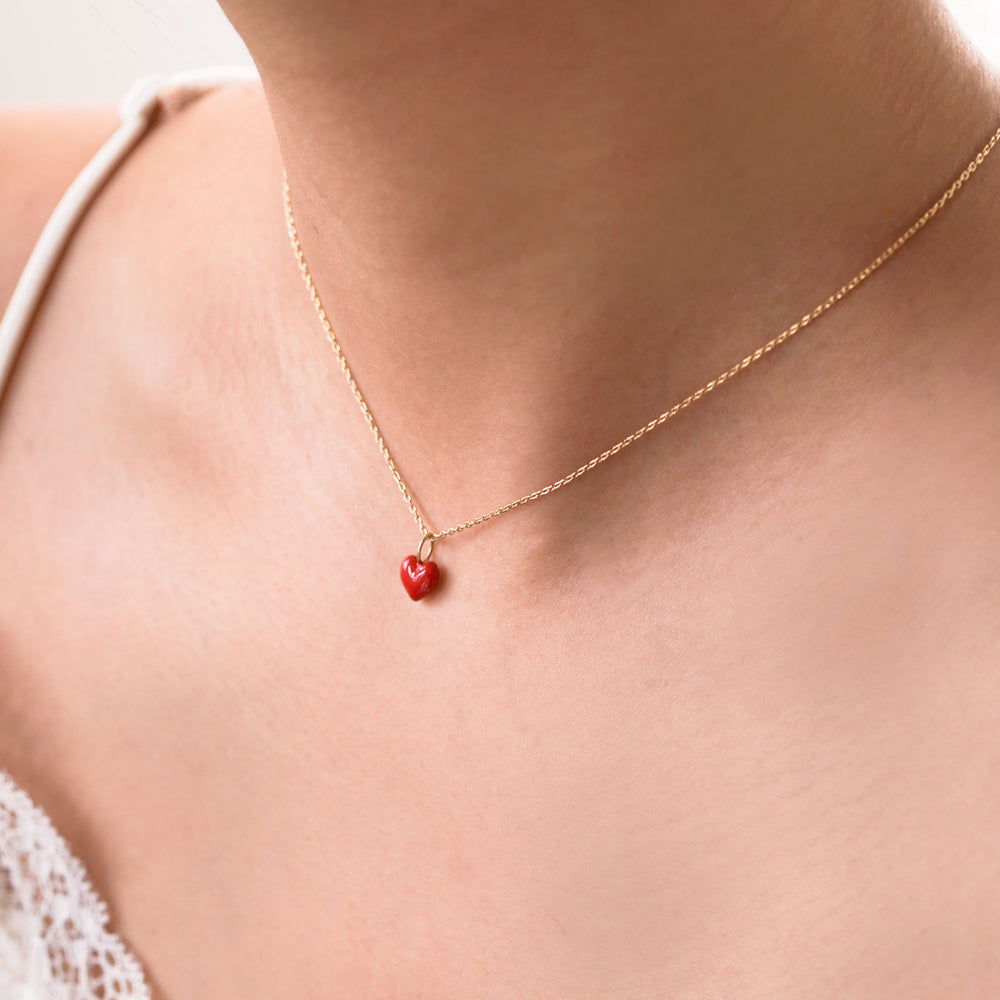 Full Heart Enamel Necklace 14K Gold