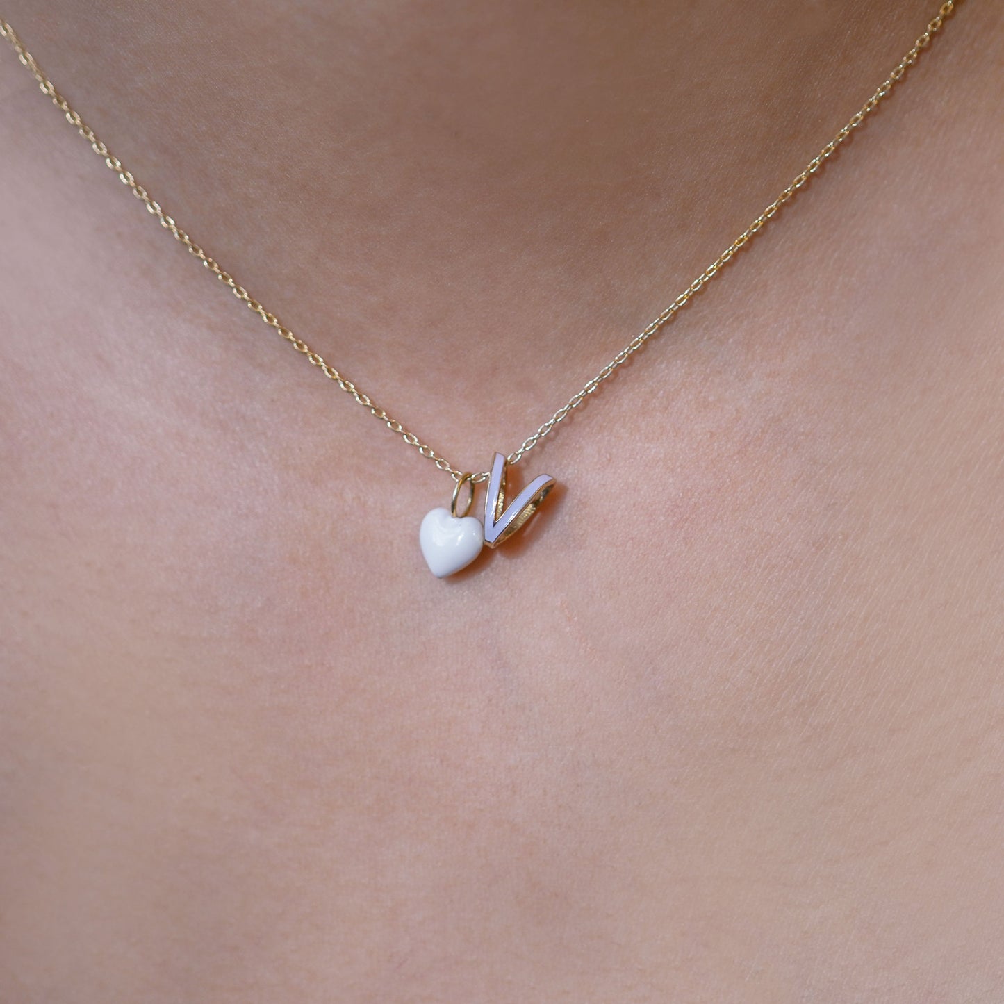 Eclipse V Initial Letter Enamel Charm 14K Gold