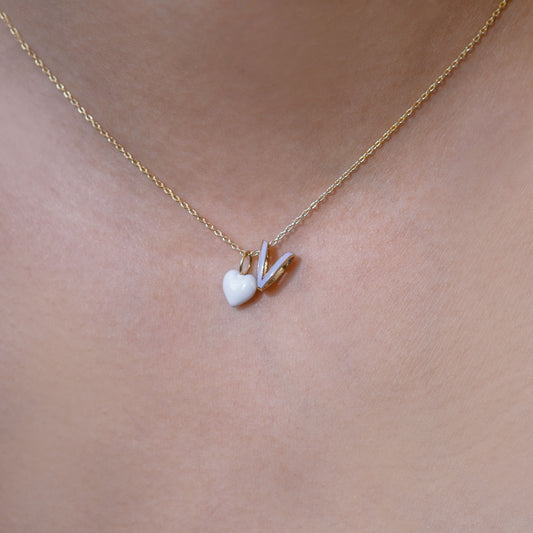 Eclipse V Initial Letter Enamel Necklace 14K Gold