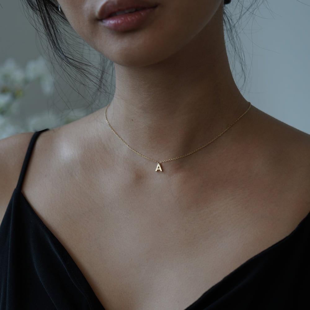 
          
          Load image into Gallery viewer, A Initial Letter 14k Solid Gold Necklace
          
          