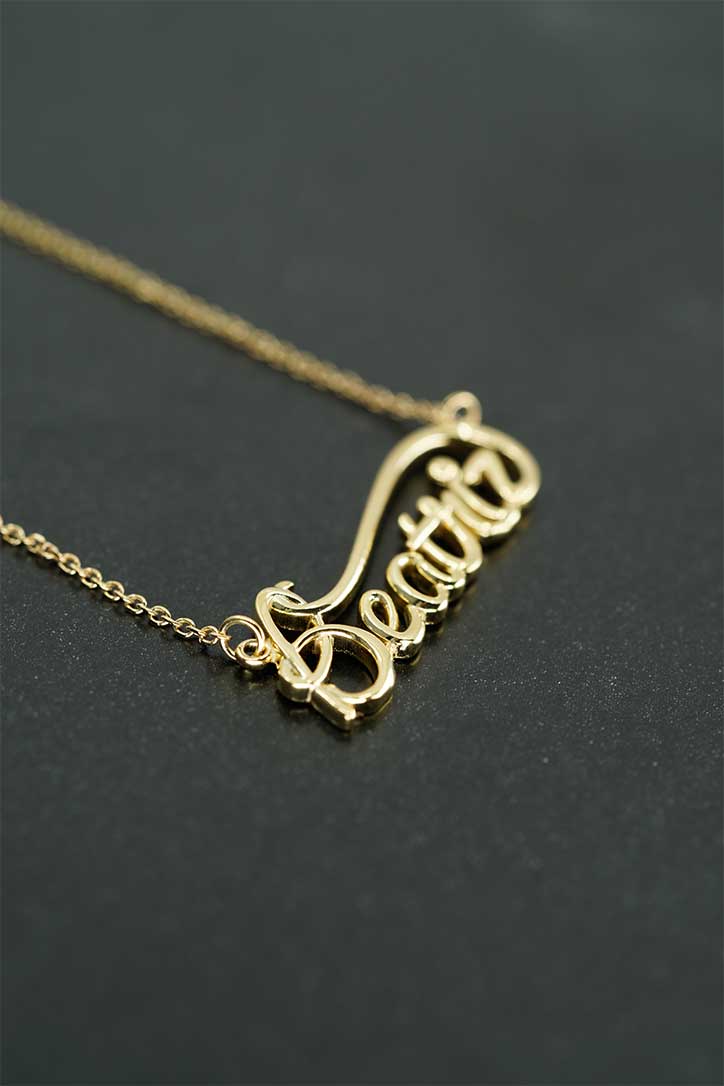 Personalized Custom Script Word Gold Necklace BEATRIZA